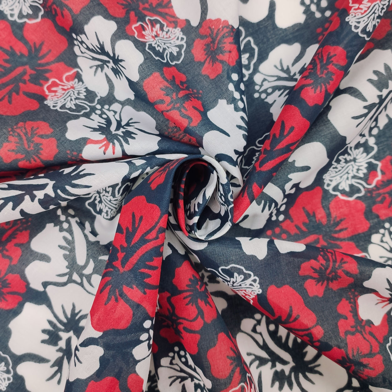 mussola-cotone-fiori-hawaiani-rosso-blu
