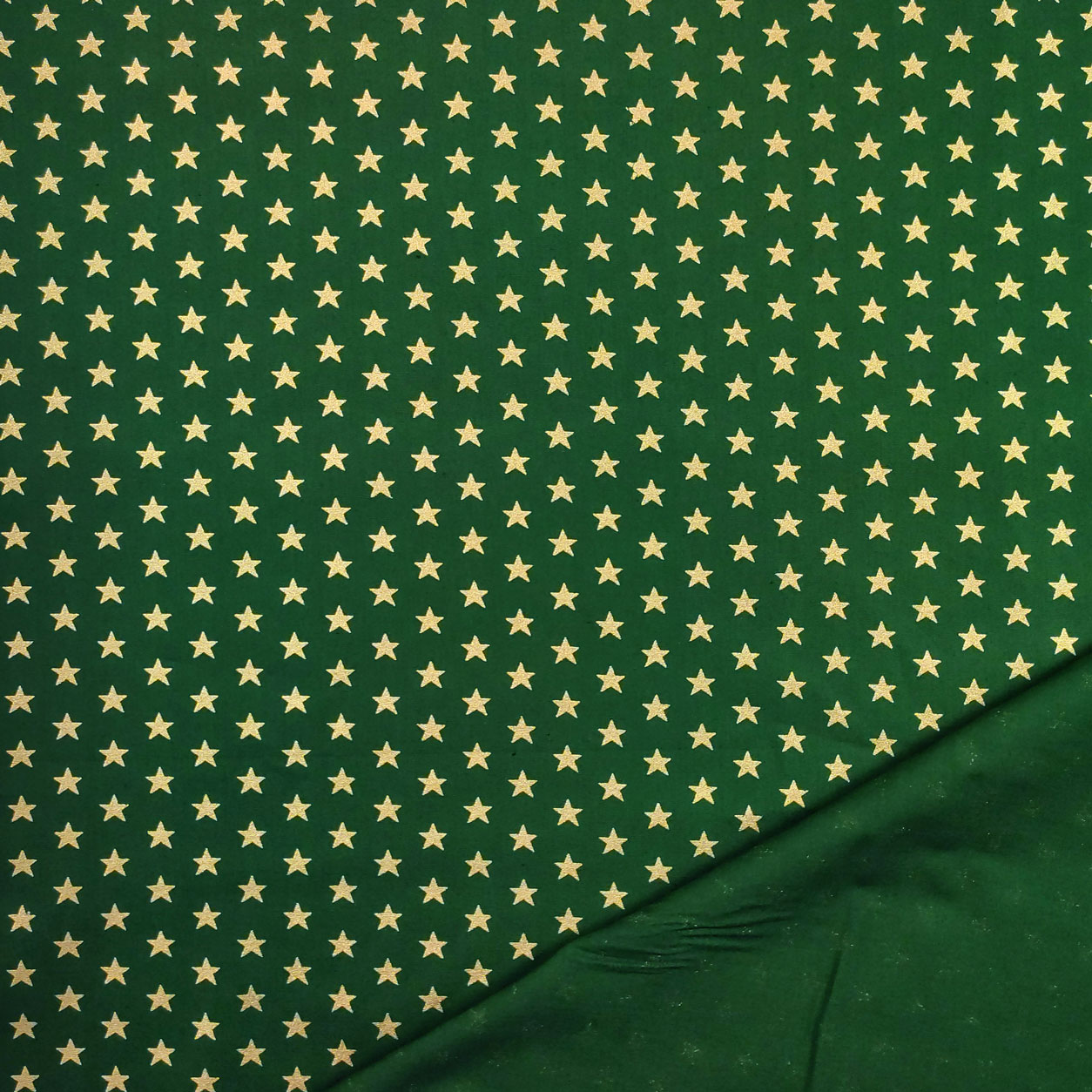 Tessuto Cotone Stelle Lurex Oro Sfondo Verde