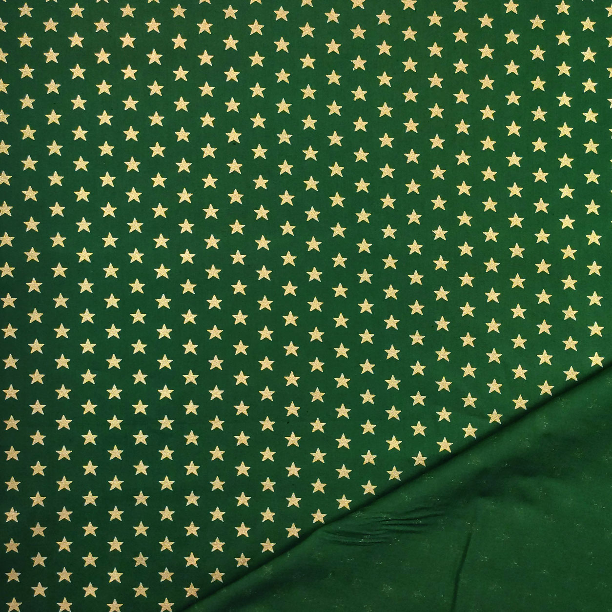 Tessuto Cotone Stelle Lurex Oro Sfondo Verde