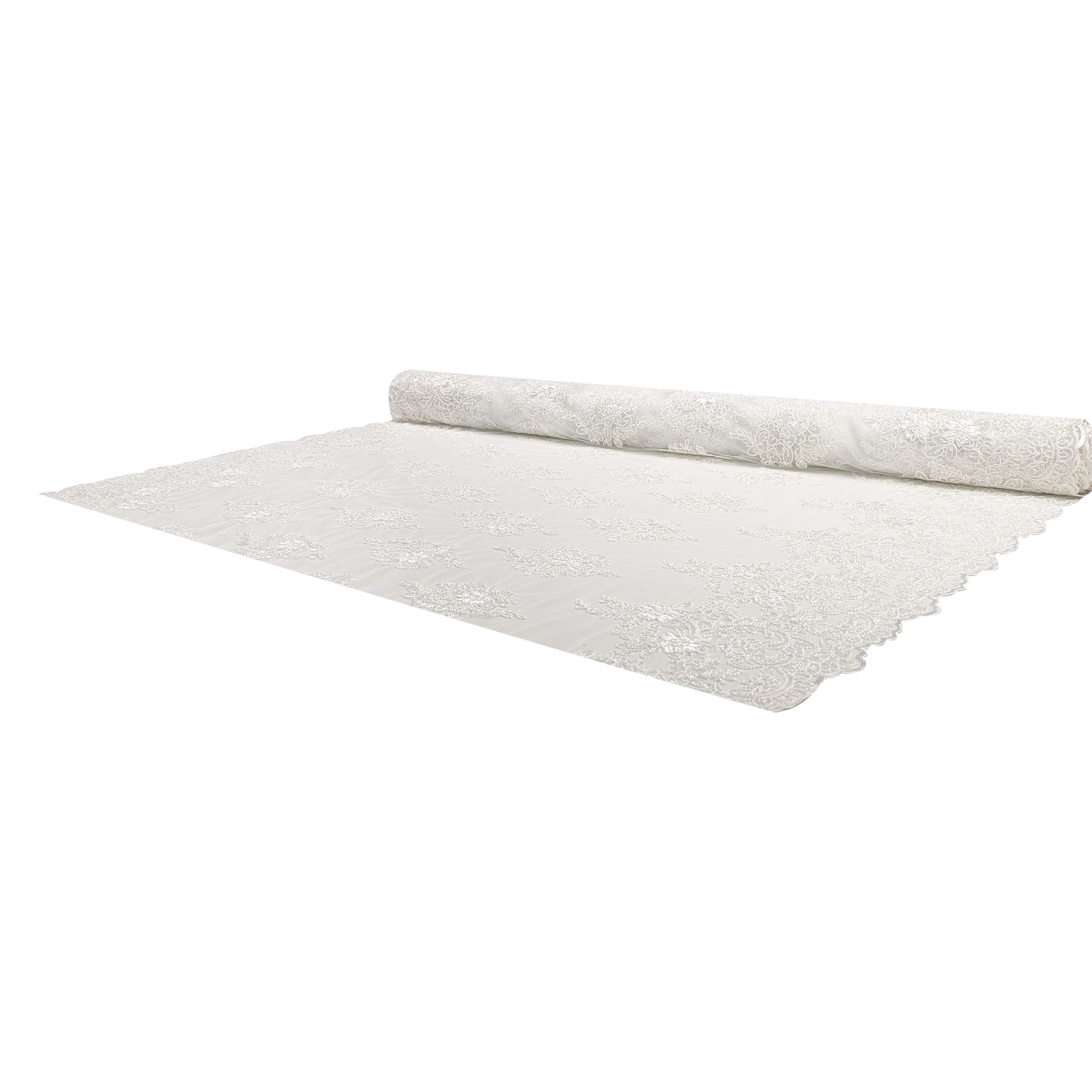 Tessuto Tulle Ricamo Paillettes Doppio Smerlo Bianco Image