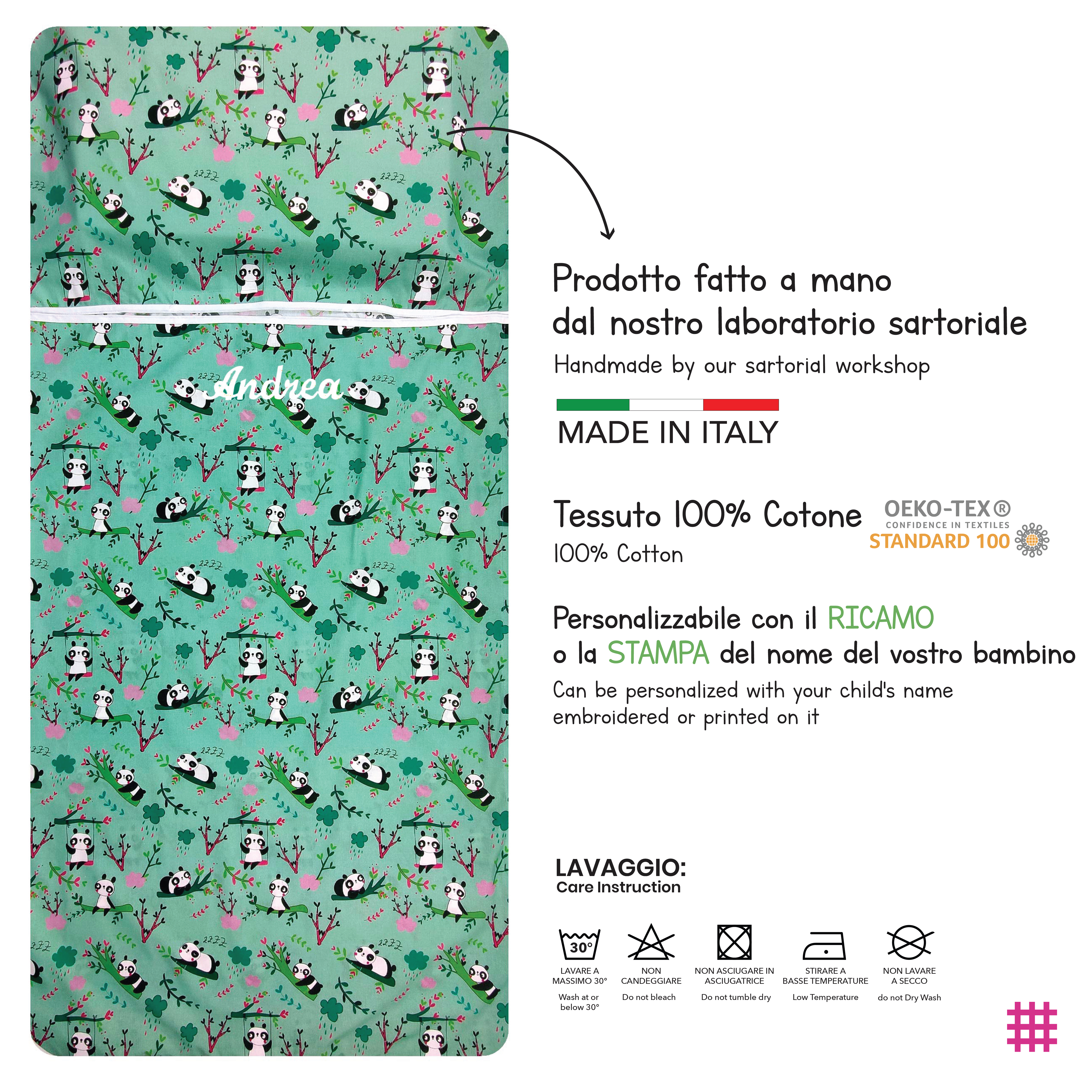 Sacco Nanna Estivo Panda Sfondo Verde Menta Image