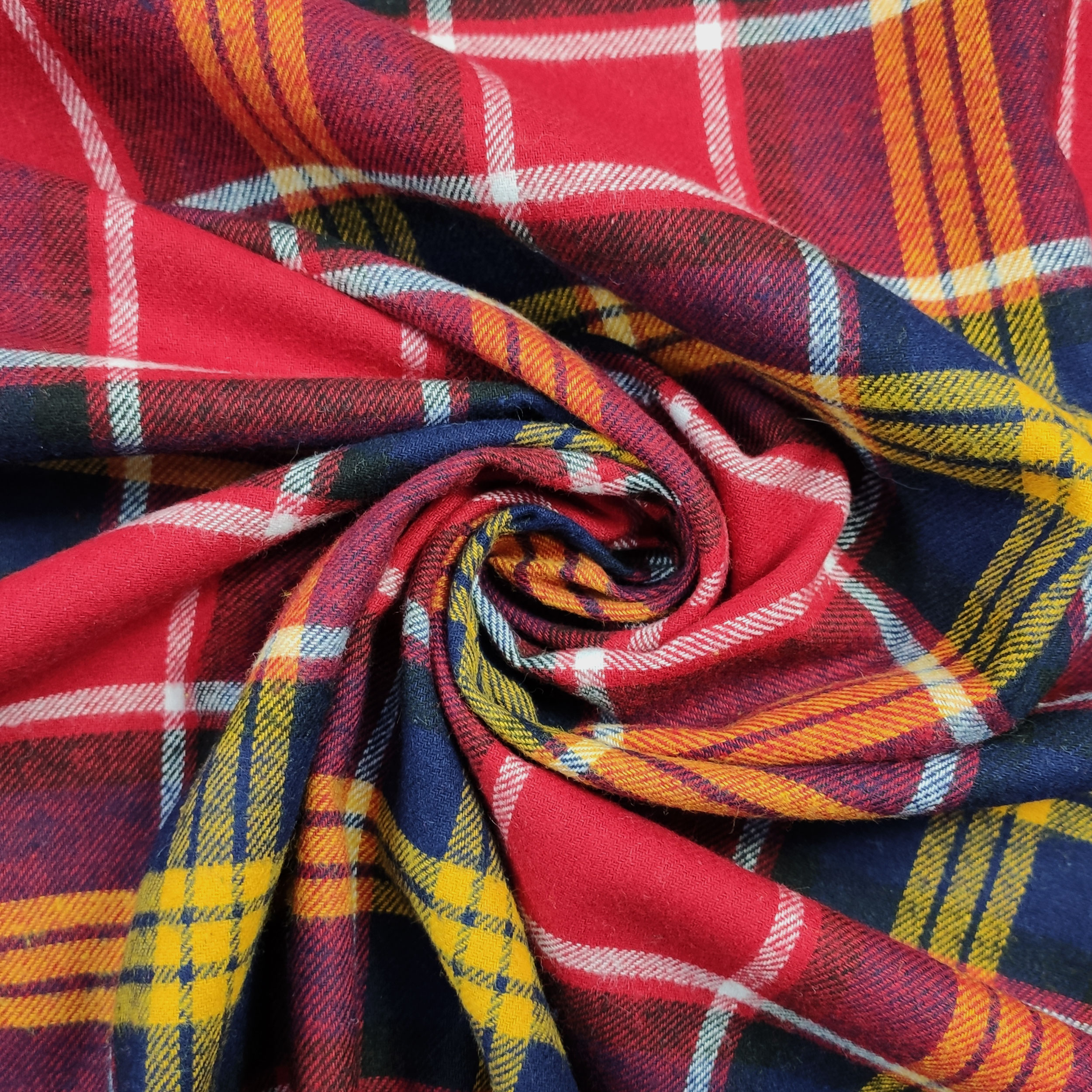 Tessuto Flanella Tartan Rosso Blu Giallo