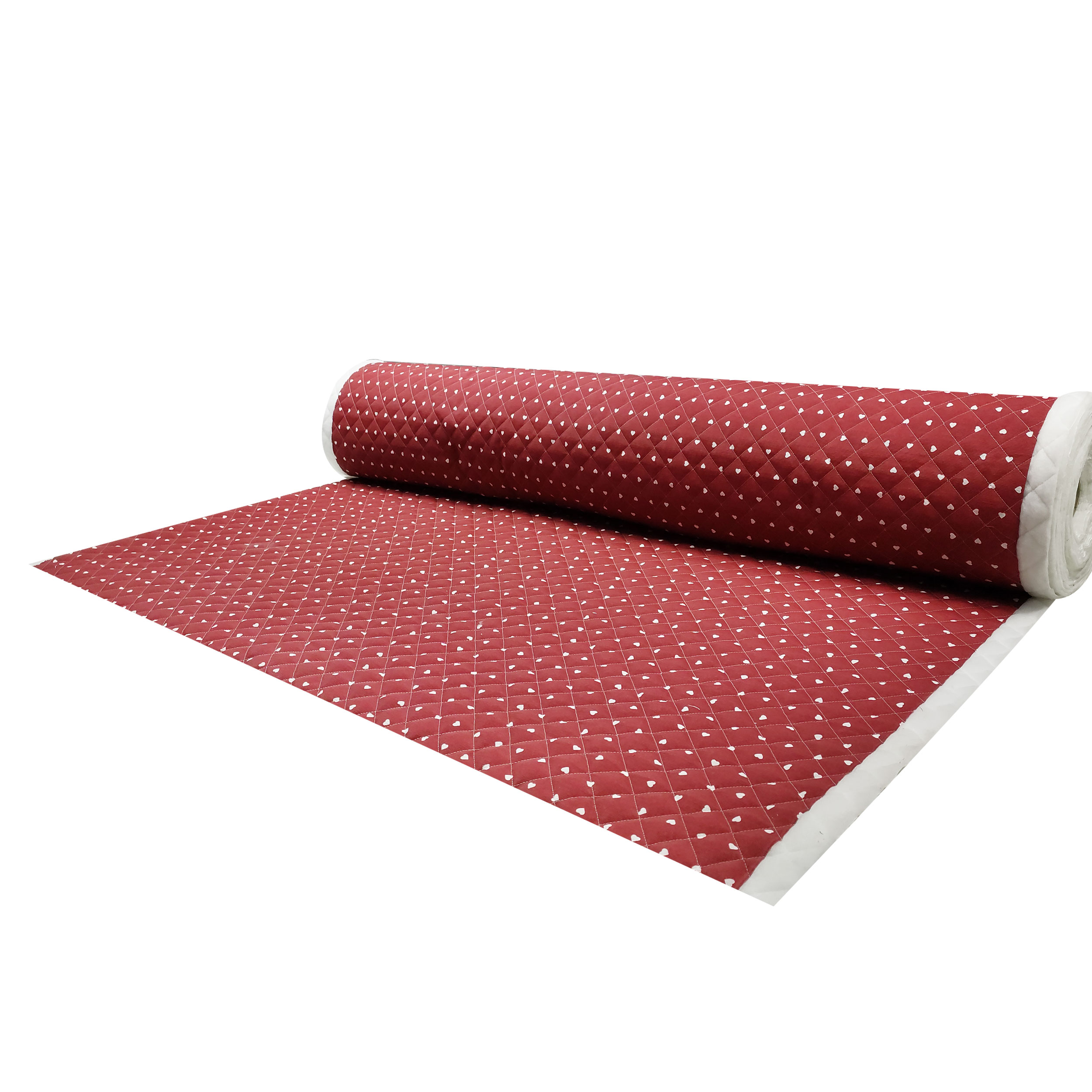 Tessuto Trapuntato Cuori Bianchi Sfondo Rosso