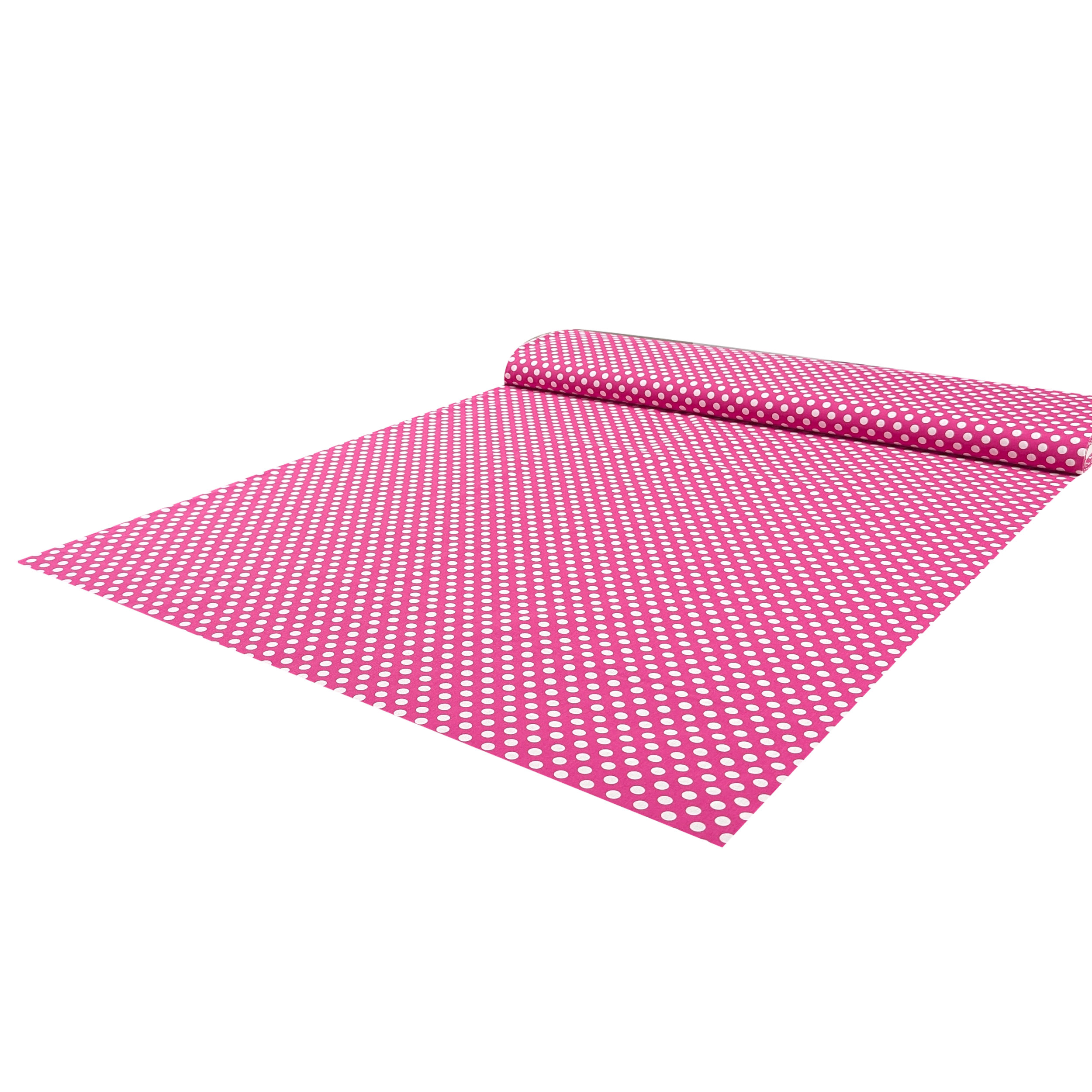 Tessuto Cotone Fuxia Pois Bianchi Grandi Image