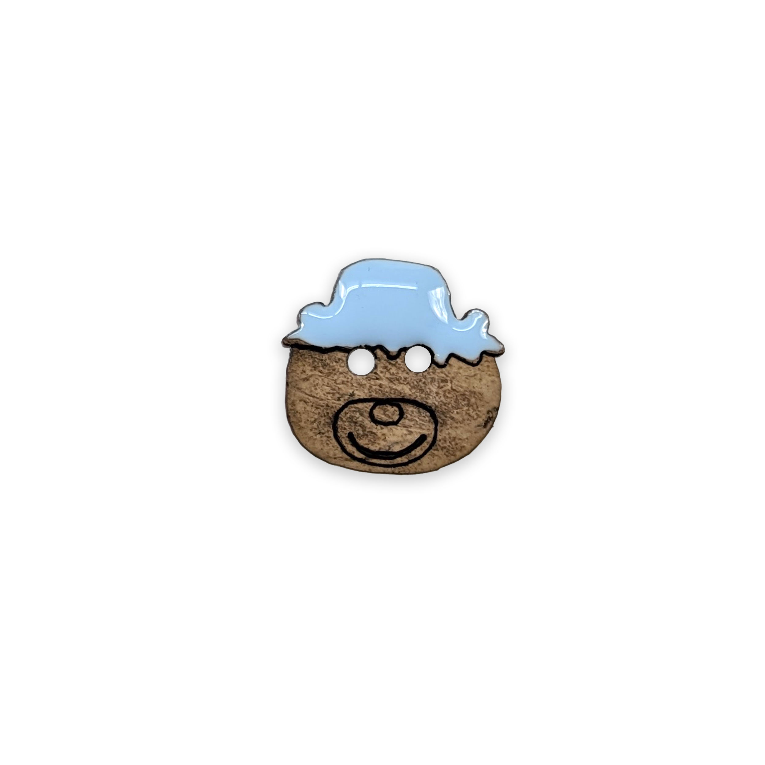 Bottone Legno Orsetto con Cappello Azzurro 2 Fori Image