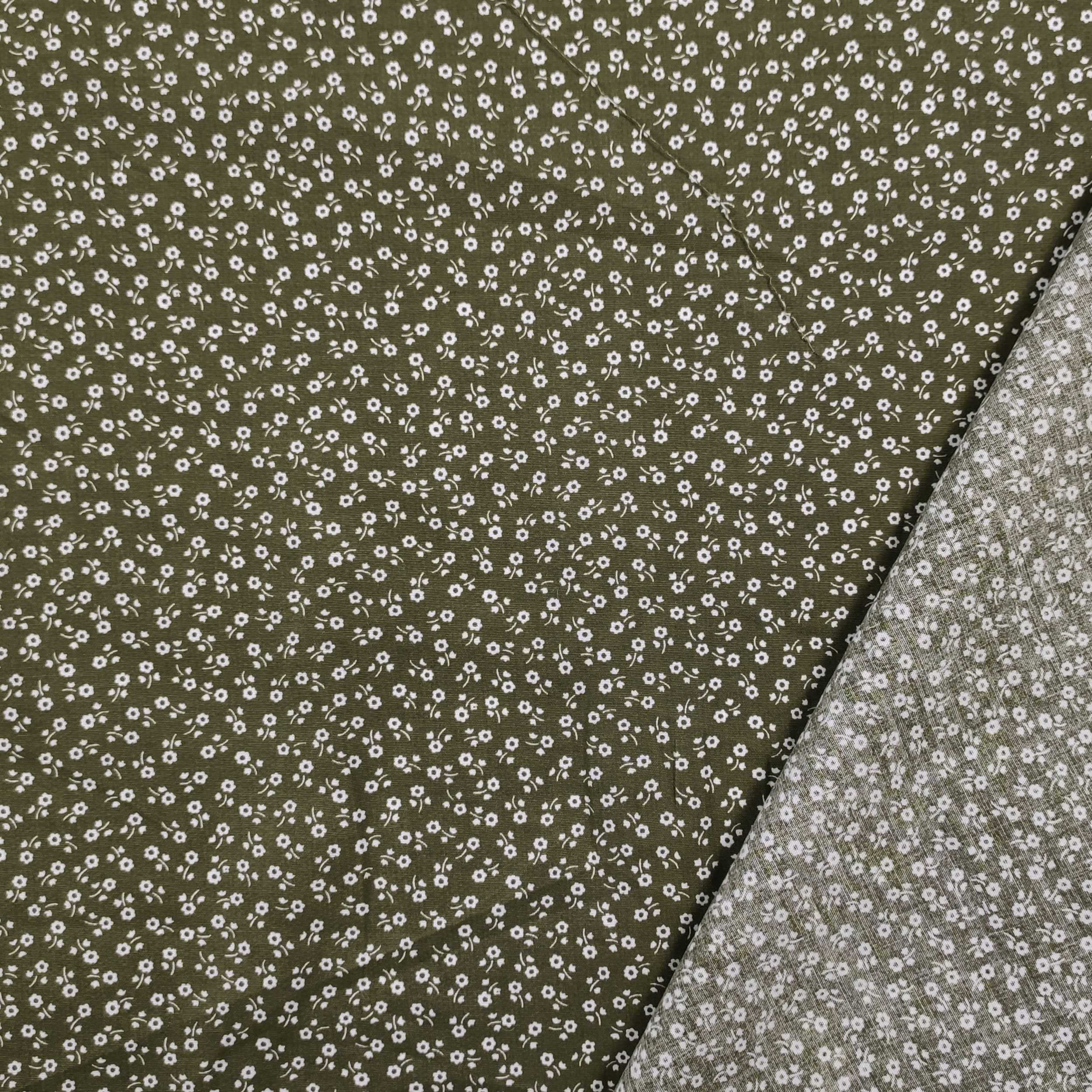 Cotone Elasticizzato Verde Fiorellini