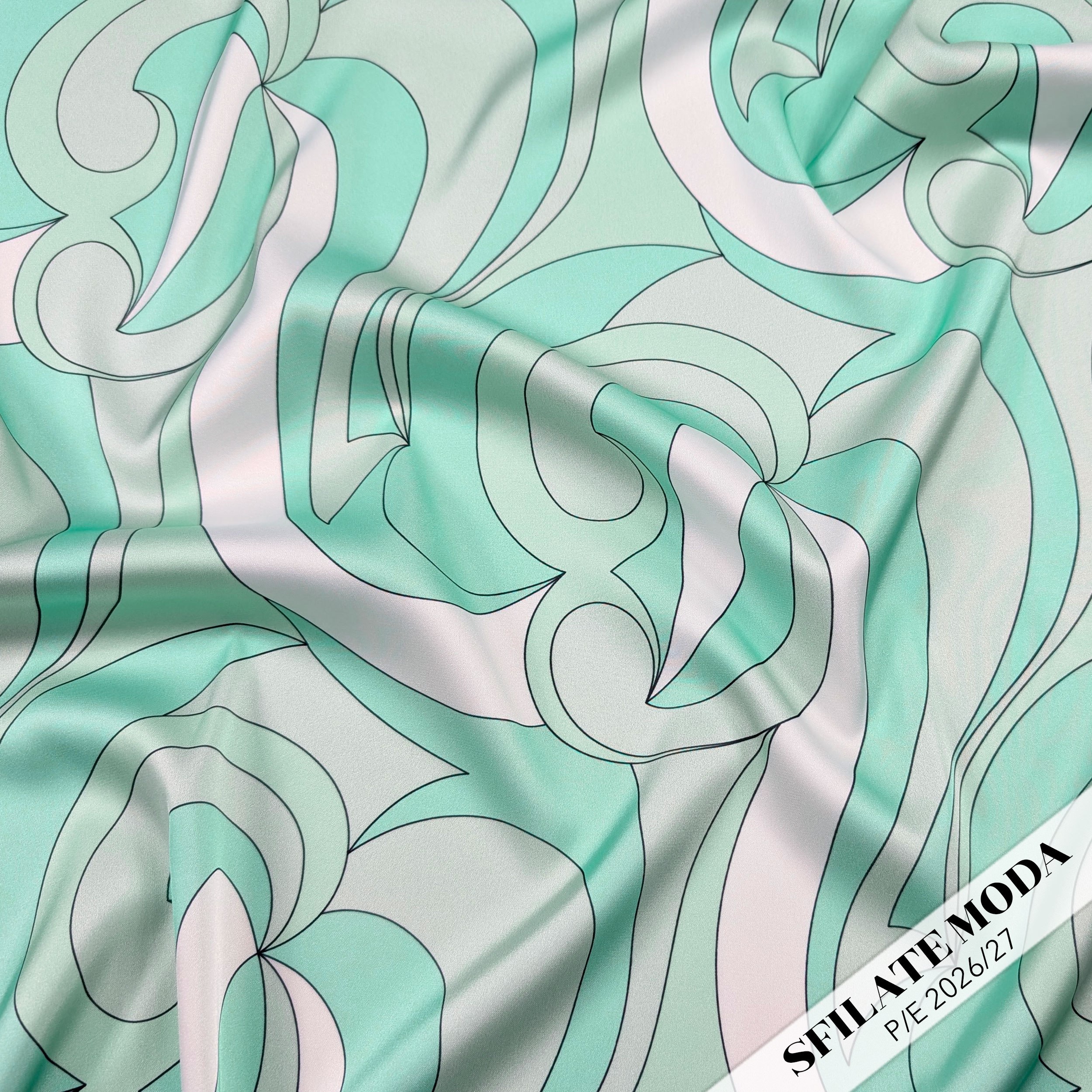 Raso Setato Alta Moda Fantasia Optical Verde Acqua Image
