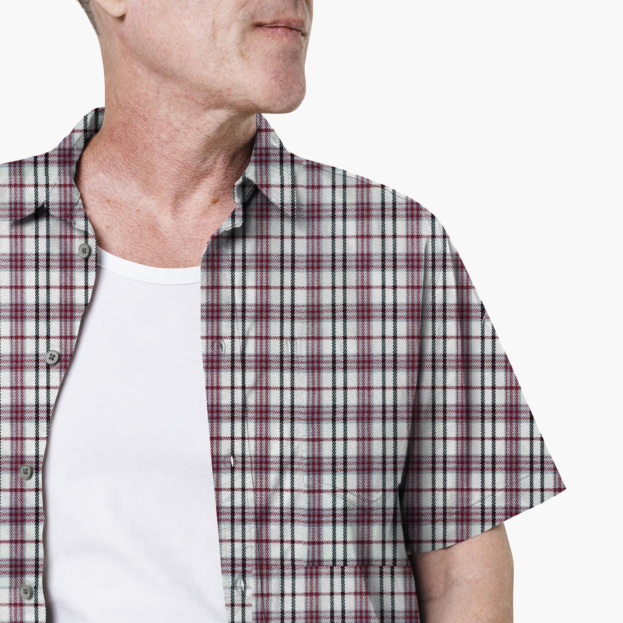 Tessuto Tartan Bianco Quadri Bordeaux e Neri Image
