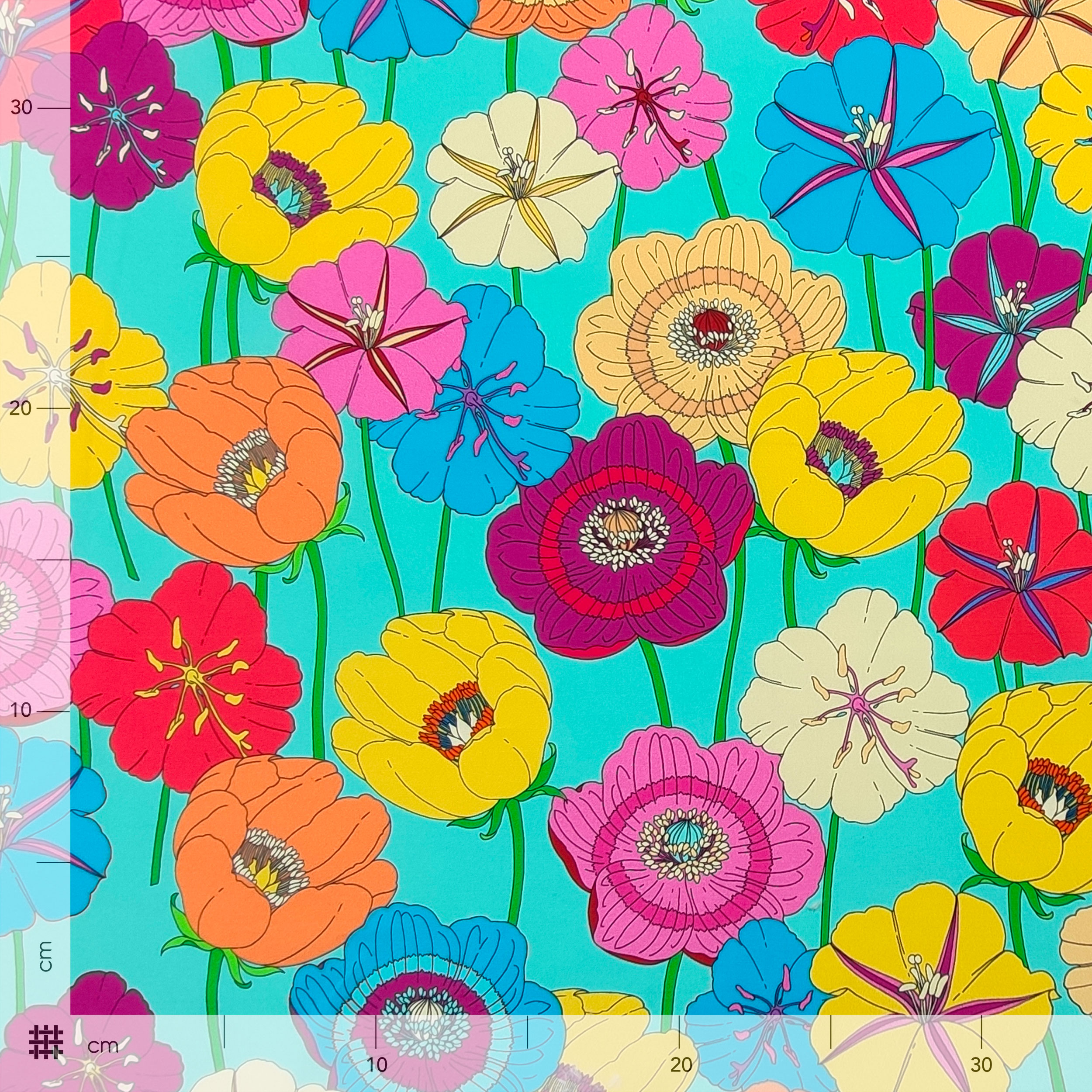 Cotone Fiori Colorati Sfondo Turchese