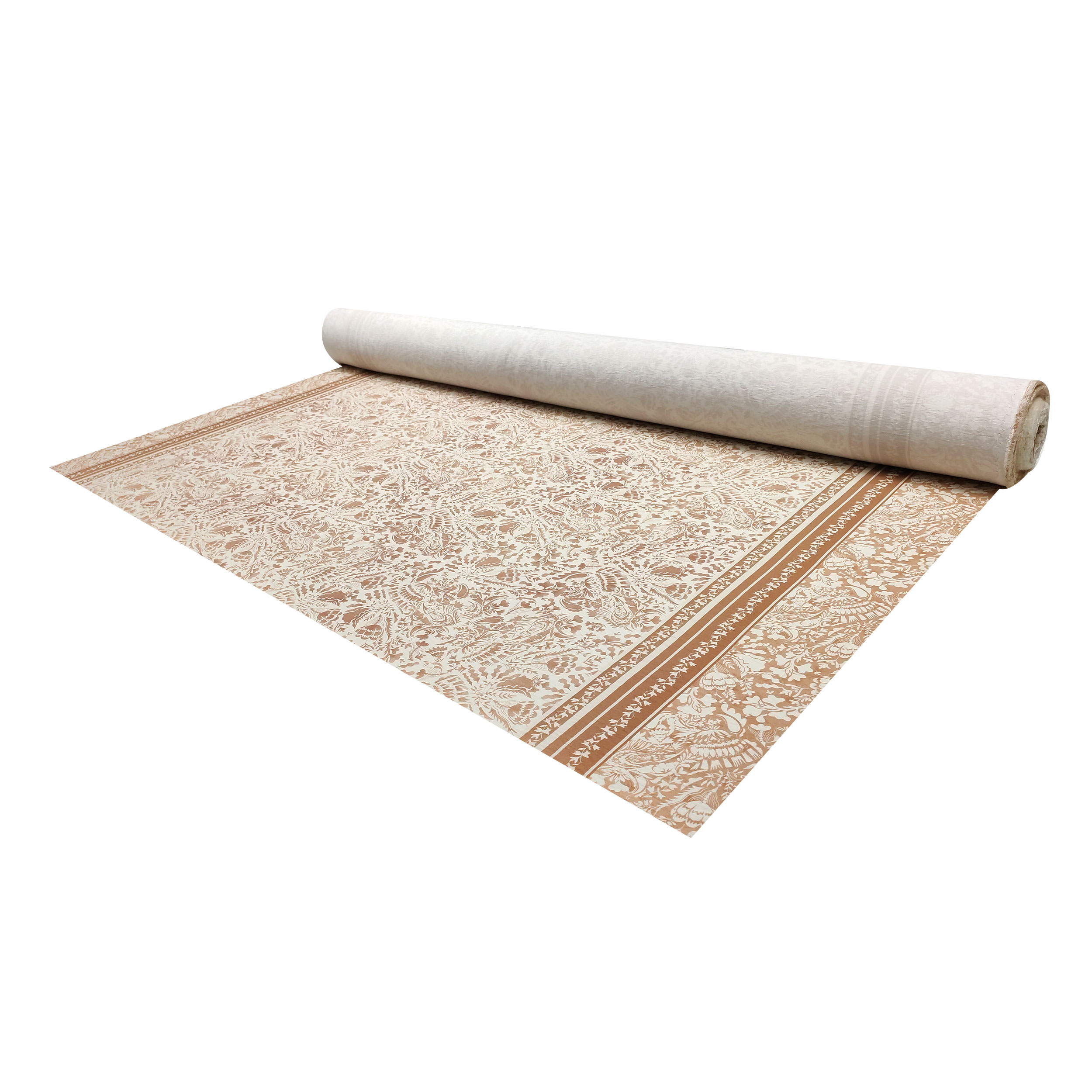 Tessuto di Cotone Doppio Bordo e Fiori Beige