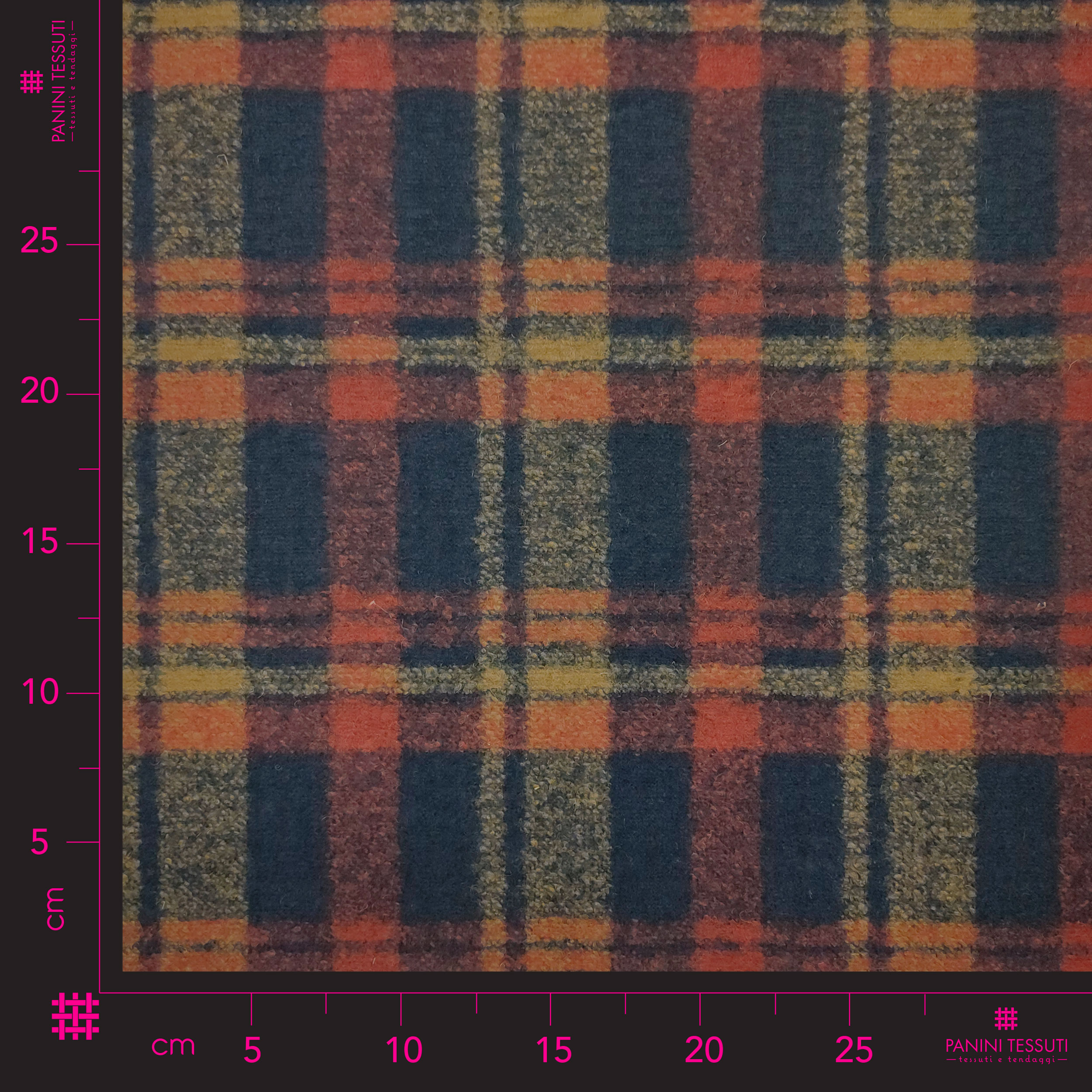 Neoprene Double Lana Tartan Blu Arancio e Nido d'Ape Arancio