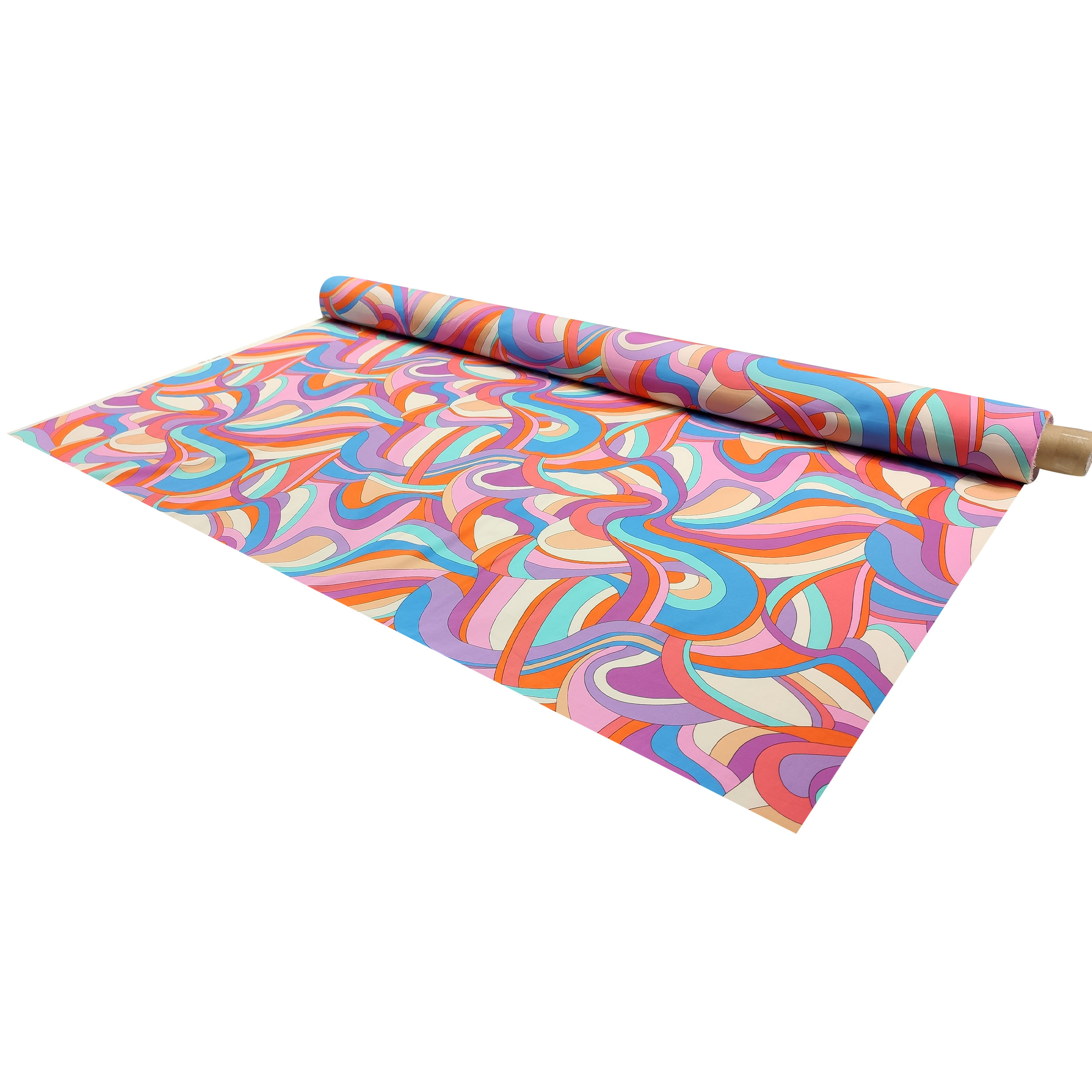 Cotone Elasticizzato Fantasia Optical Rosa Azzurro