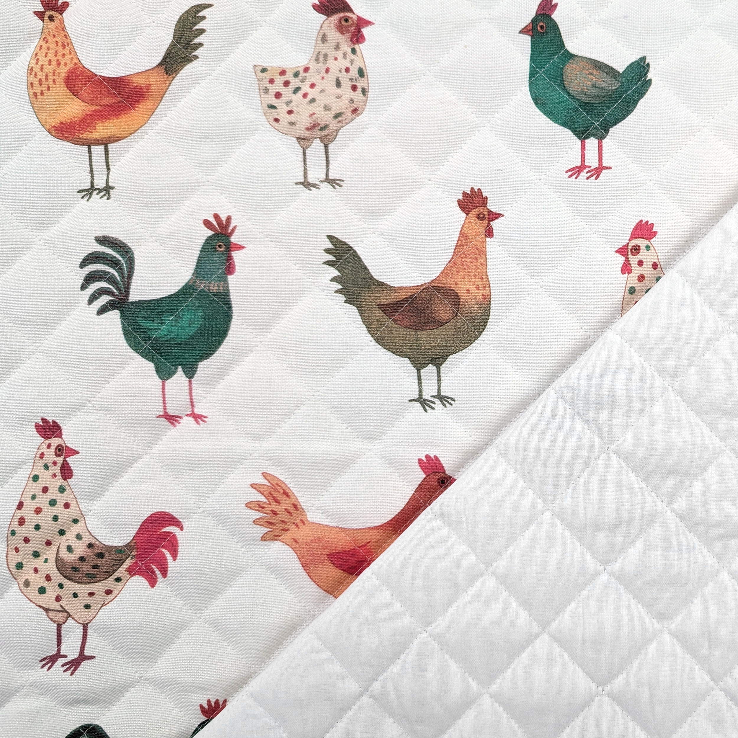 Tessuto Trapuntato Bianco Galline Image