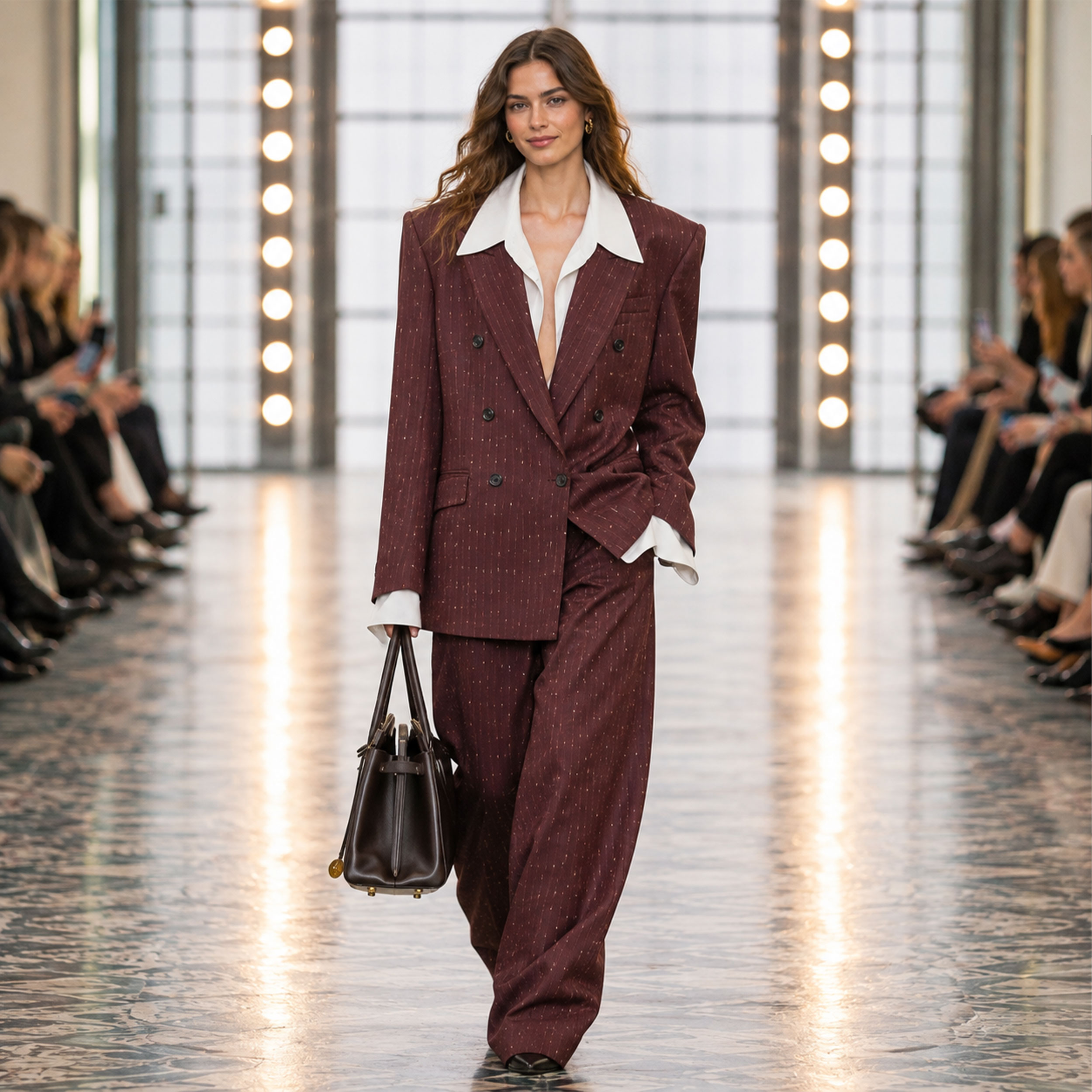 Tessuto Gessato Lurex Bordeaux Image