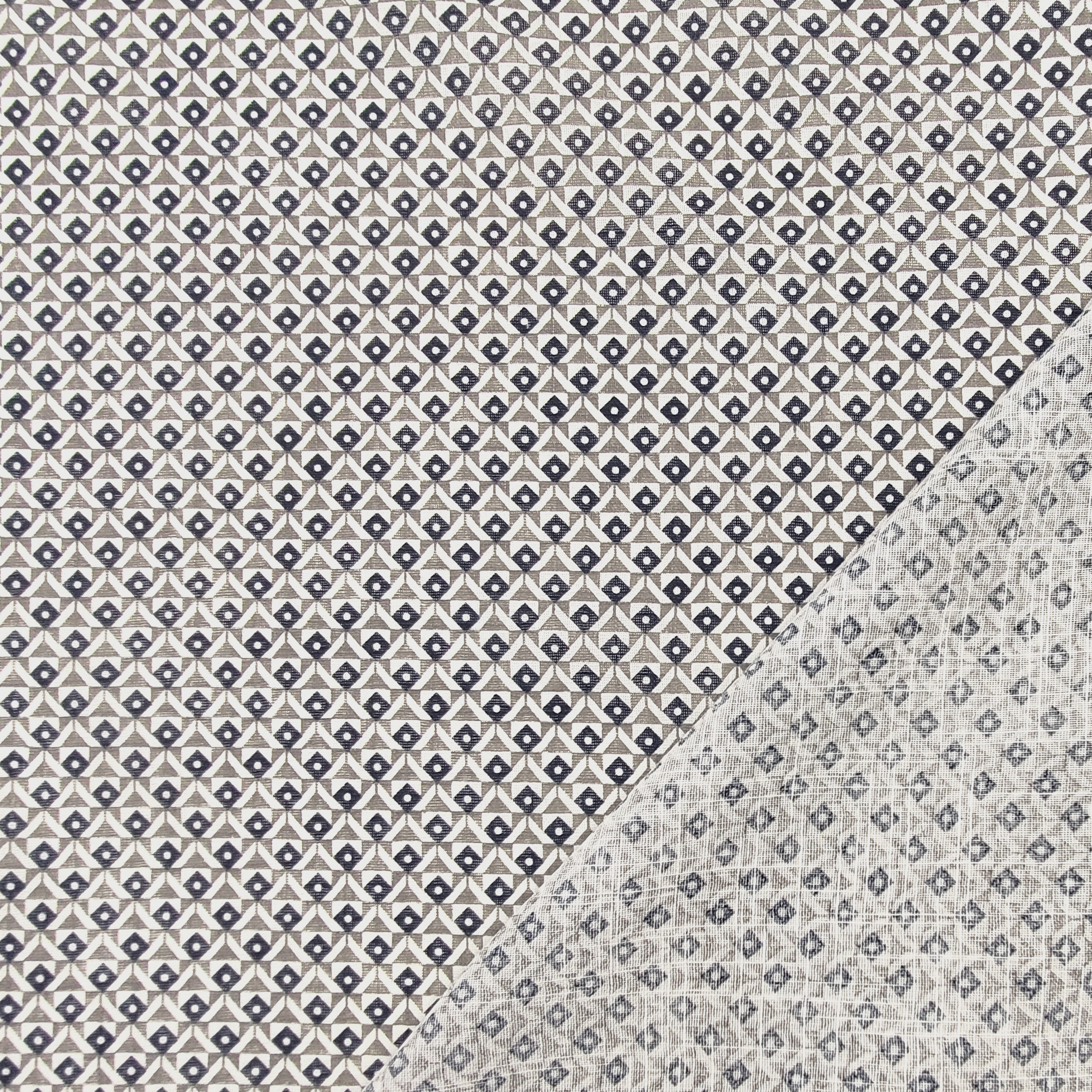 Tessuto in Cotone Geometrico Grigio e Blu