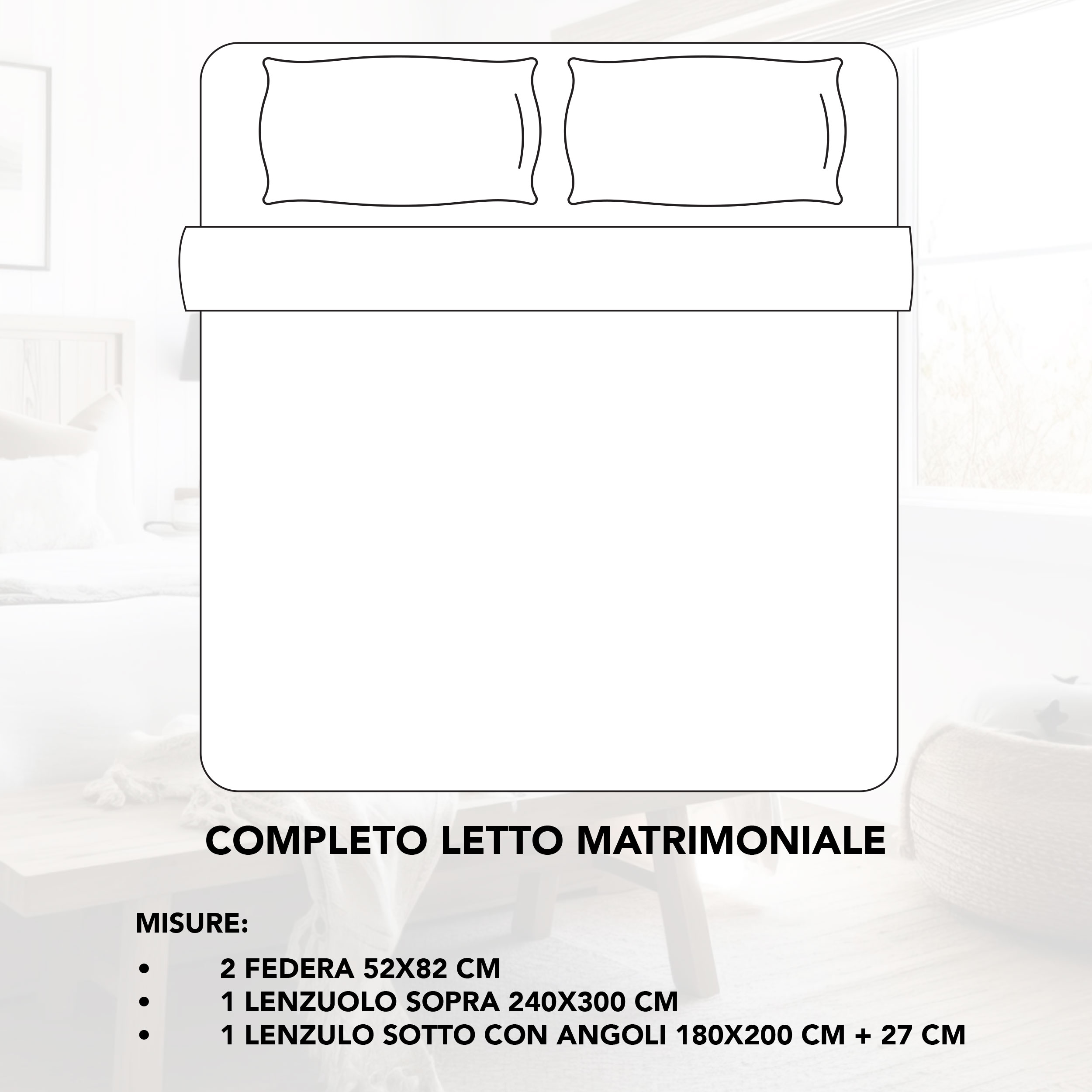 Completo Lenzuola Bianche Letto Matrimoniale Image