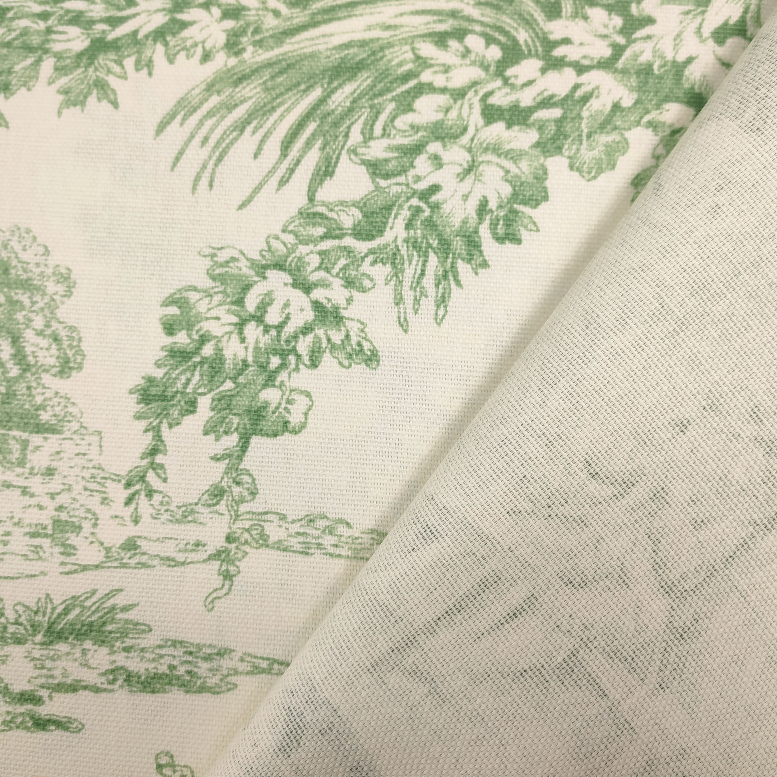 Ritaglio Tessuto Tovaglia Resinata Toile de Jouy Verde 105x140 cm Image