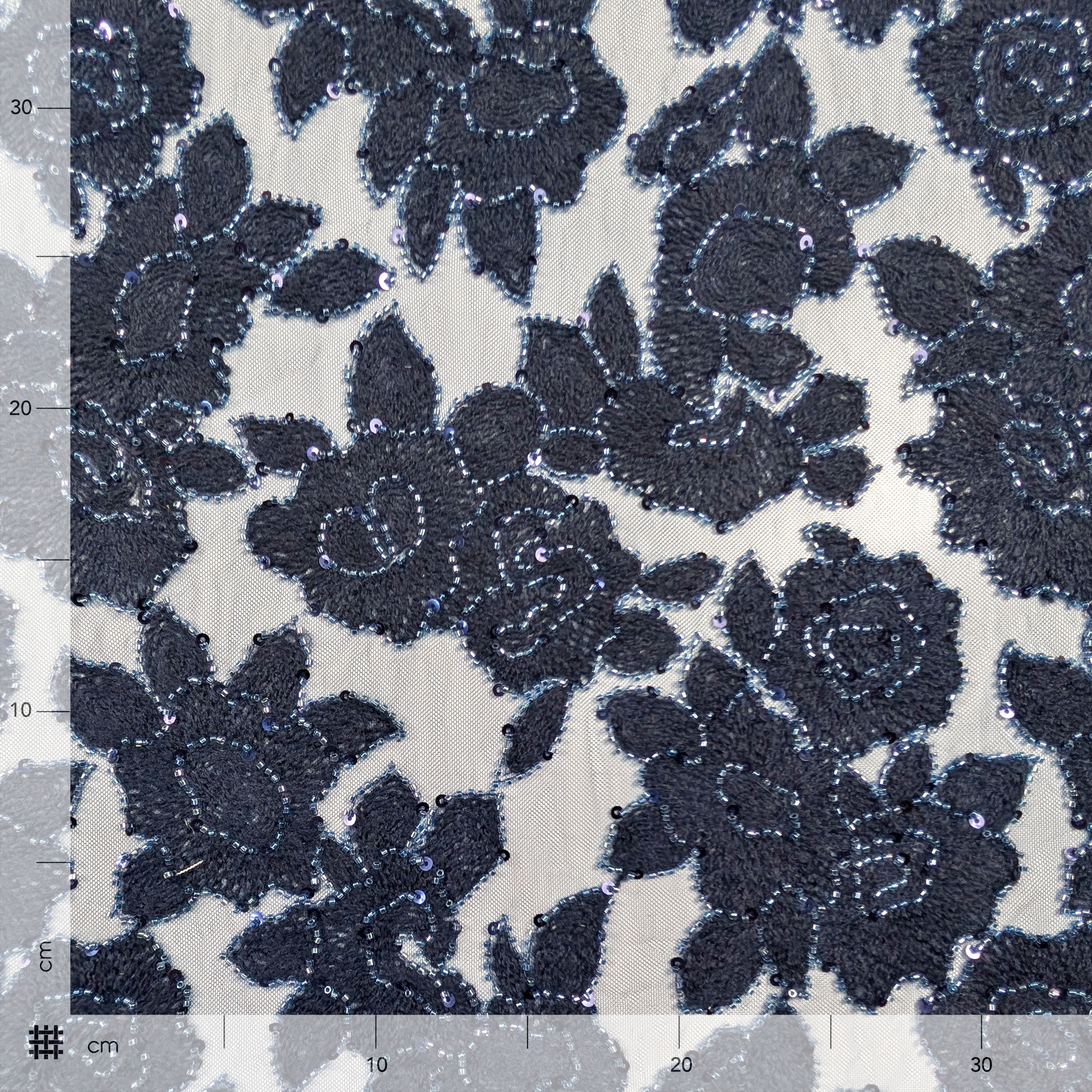 Pizzo Rose Lana Paillettes Blu Image