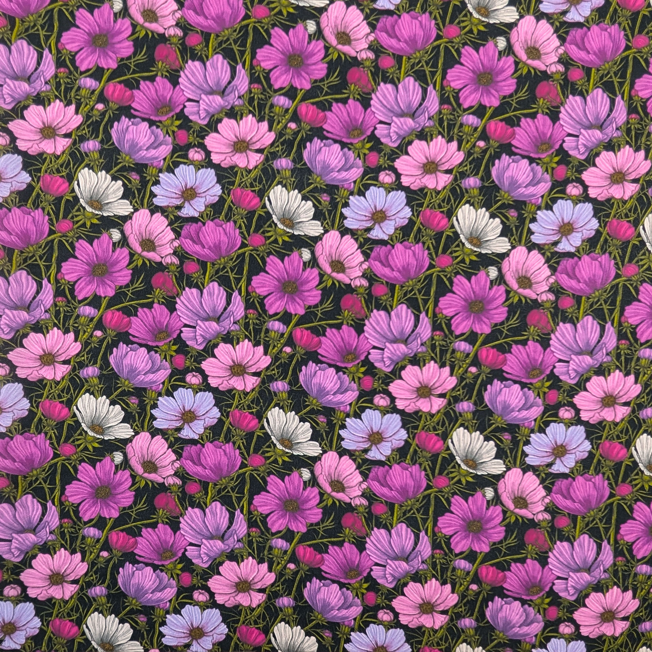 Georgette Pura Seta Fiori Rosa e Lilla Image