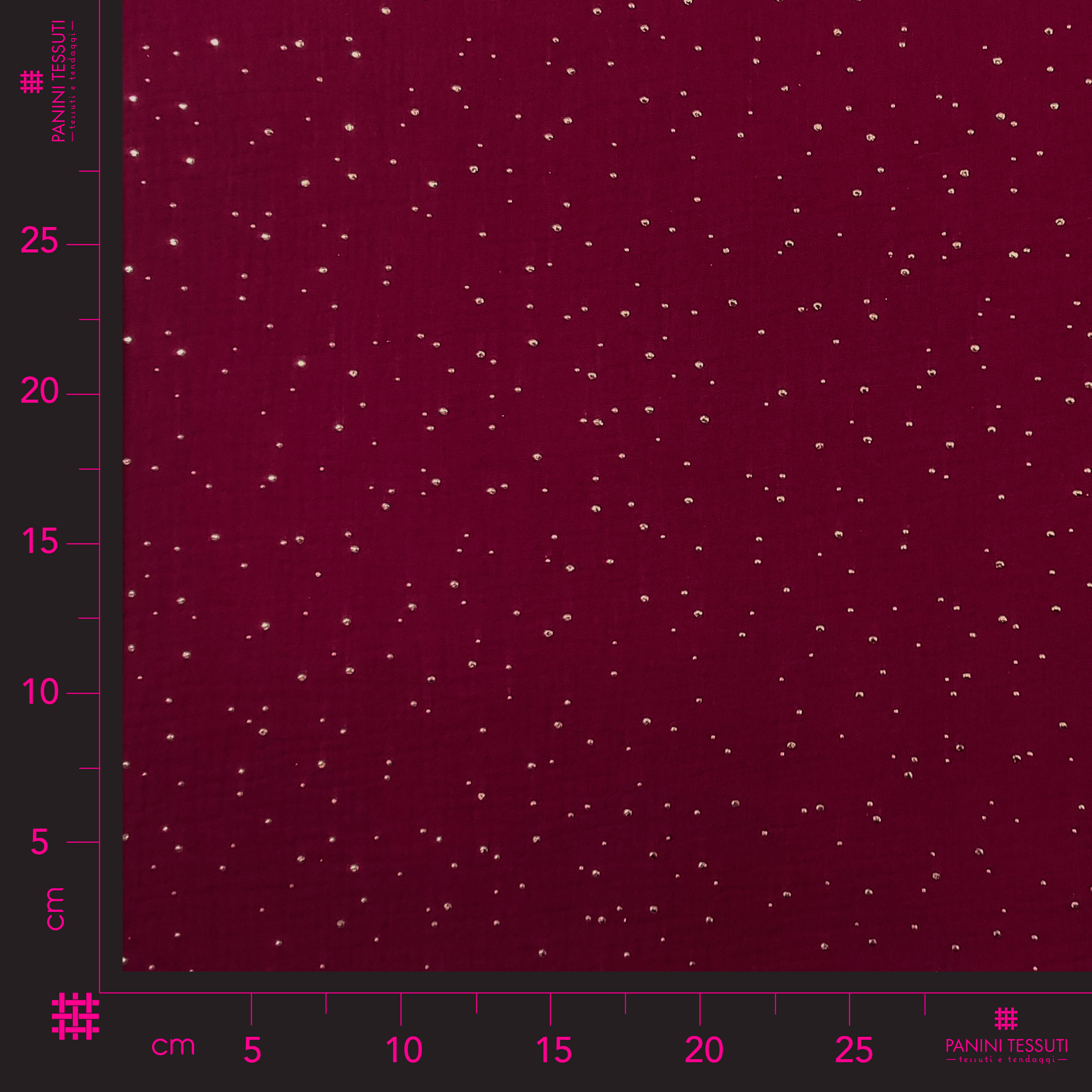 Mussola Cotone Bordeaux con Pois Oro Image