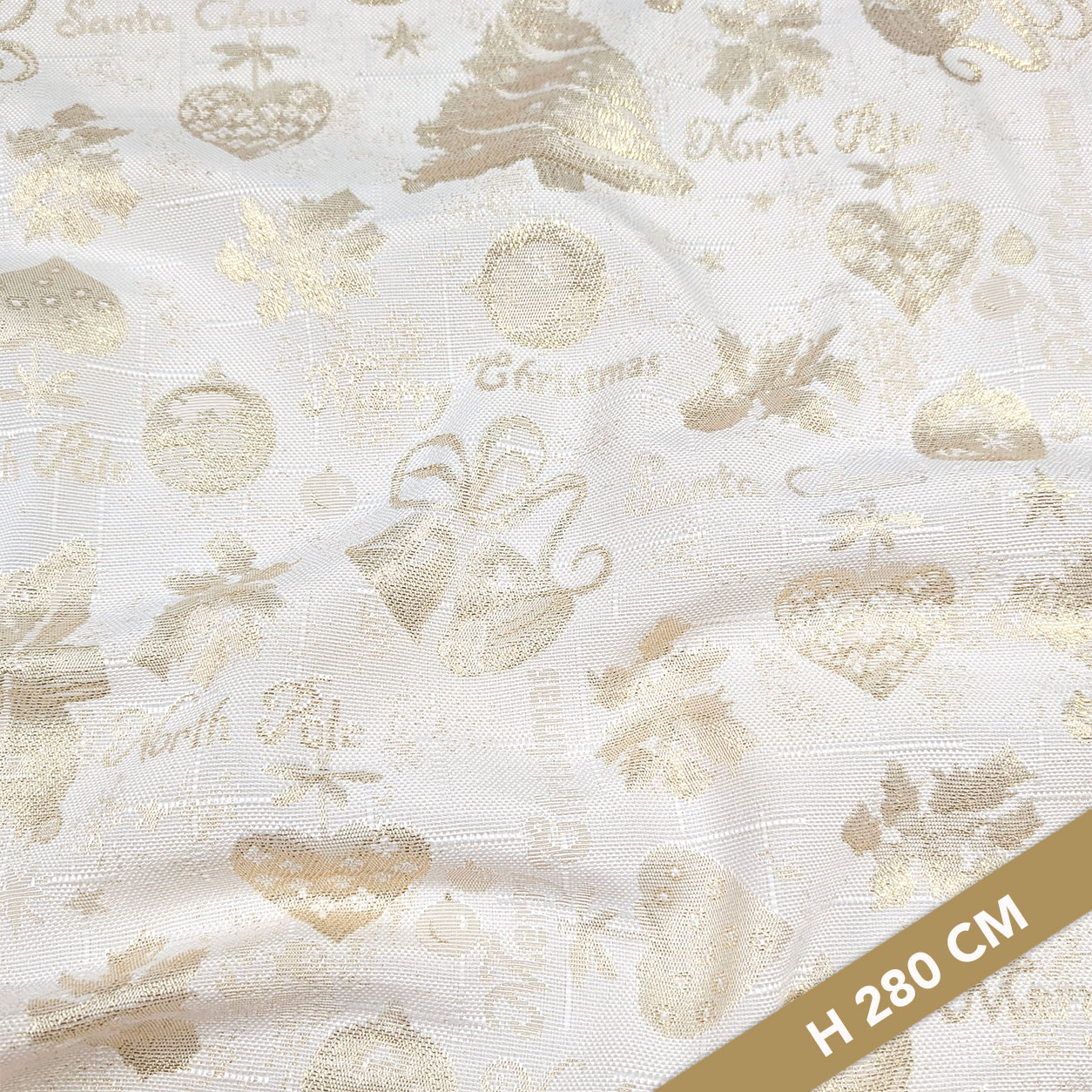 Jacquard Merry Christmas Bianco Oro Lurex H 280 cm Image
