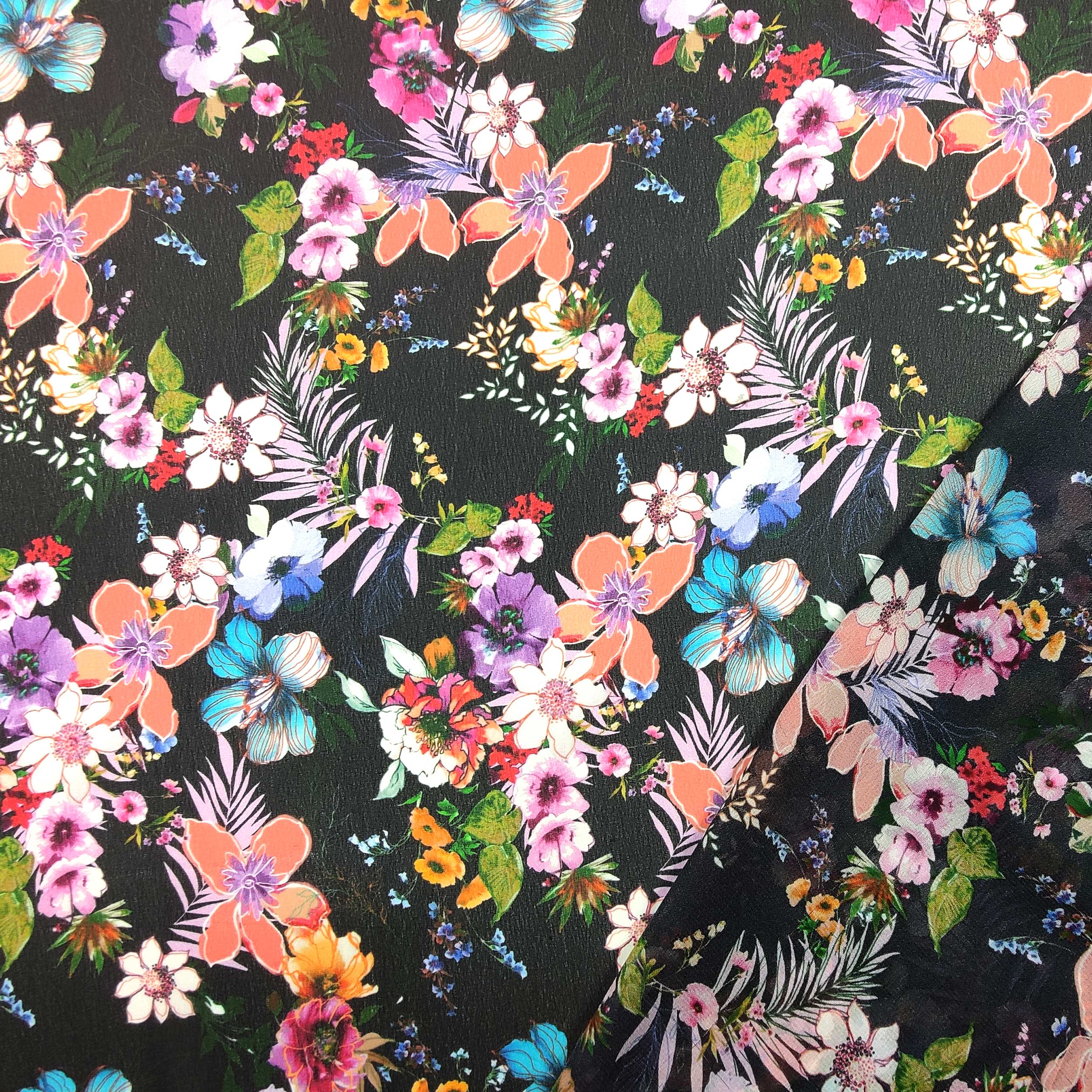 Chiffon Misto Seta Fantasia Floreale Colorata