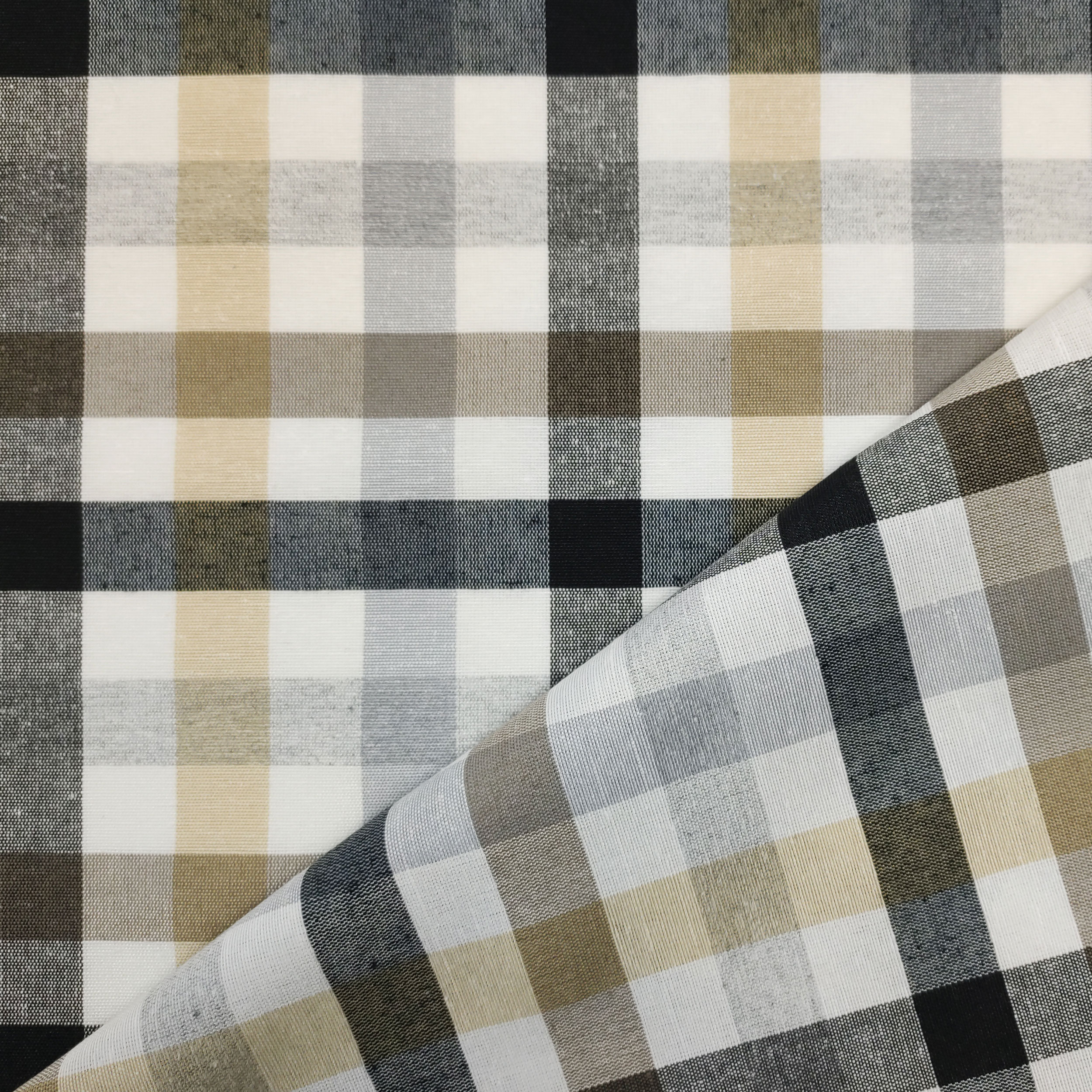 Tessuto Tinto In Filo per Tovaglia Quadretti Grigio Beige