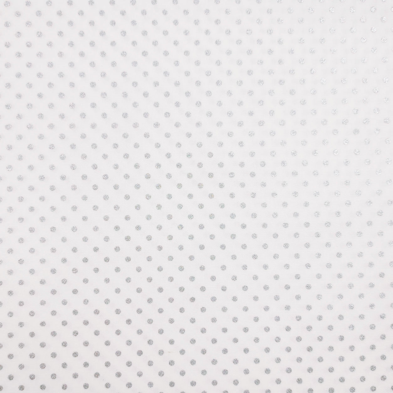 Tessuto Cotone Pois Lurex Argento Sfondo Bianco