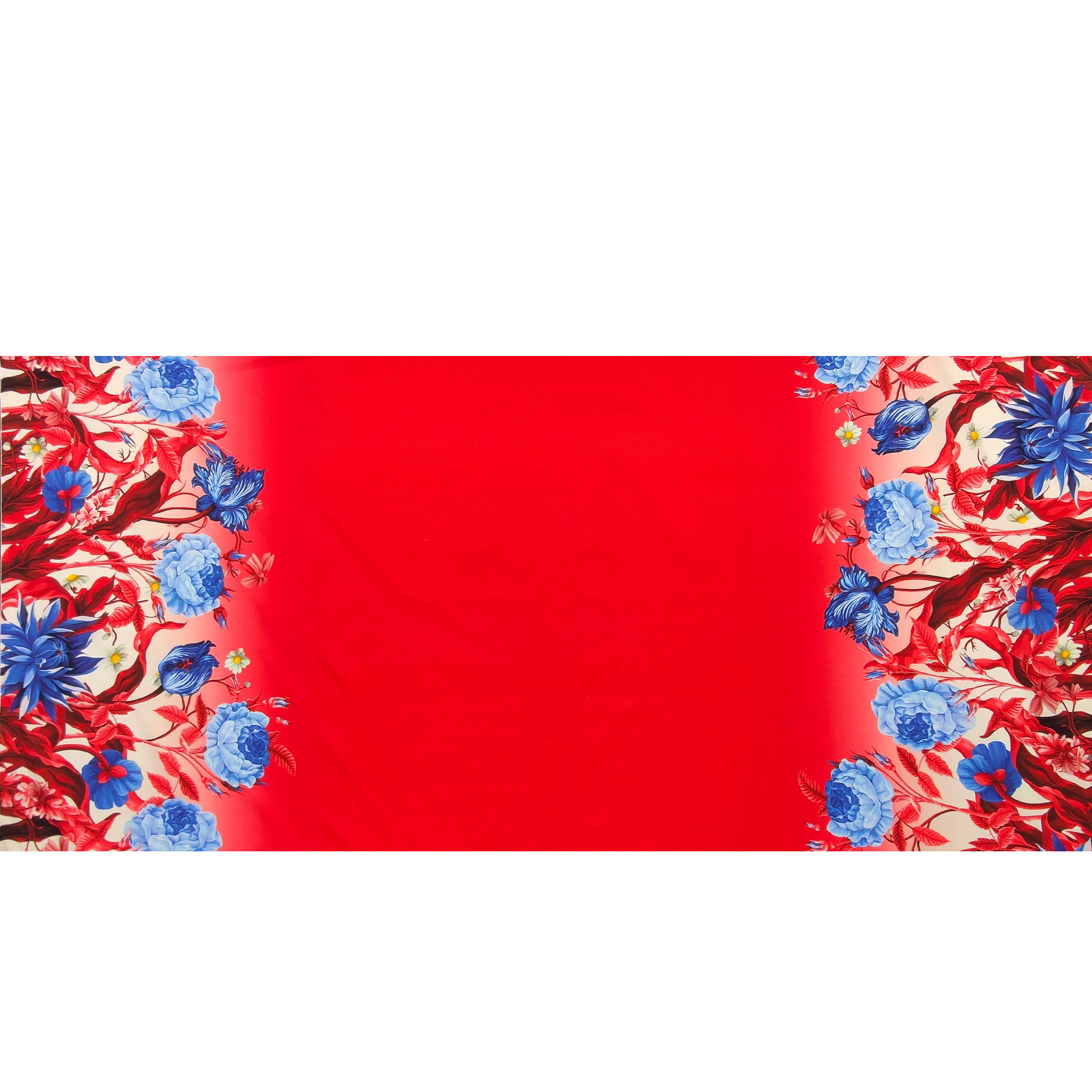 Rasatello Cotone Rosso Doppio Bordo Fiori in Blu Image
