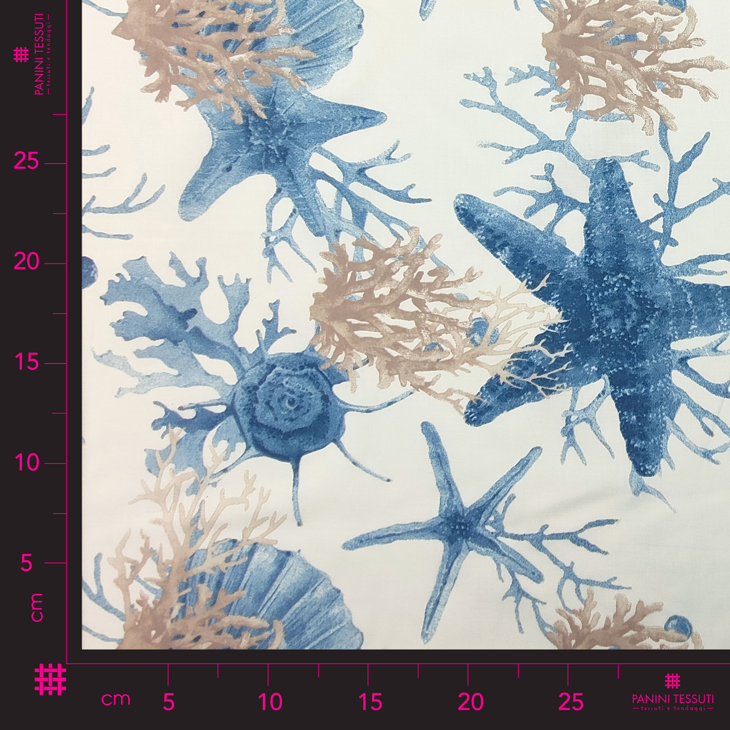 Tessuto Cotone con Coralli Stelle Marine Blu