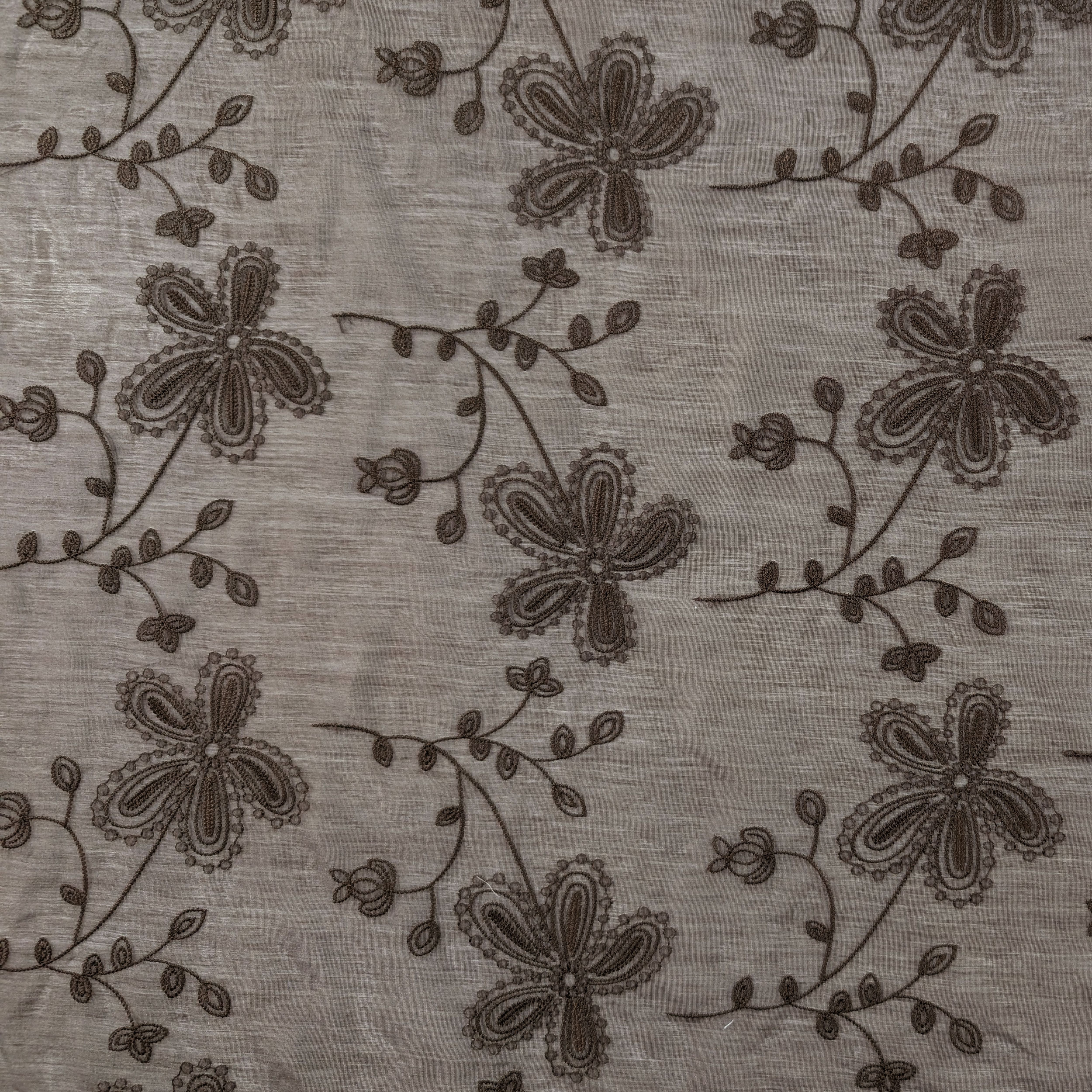 Mussola Ricamata Marrone Fiori Image
