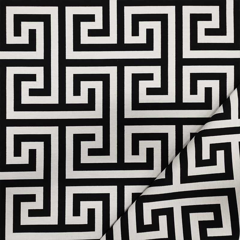 Tessuto Jacquard Geometria Greca Bianco e Nero