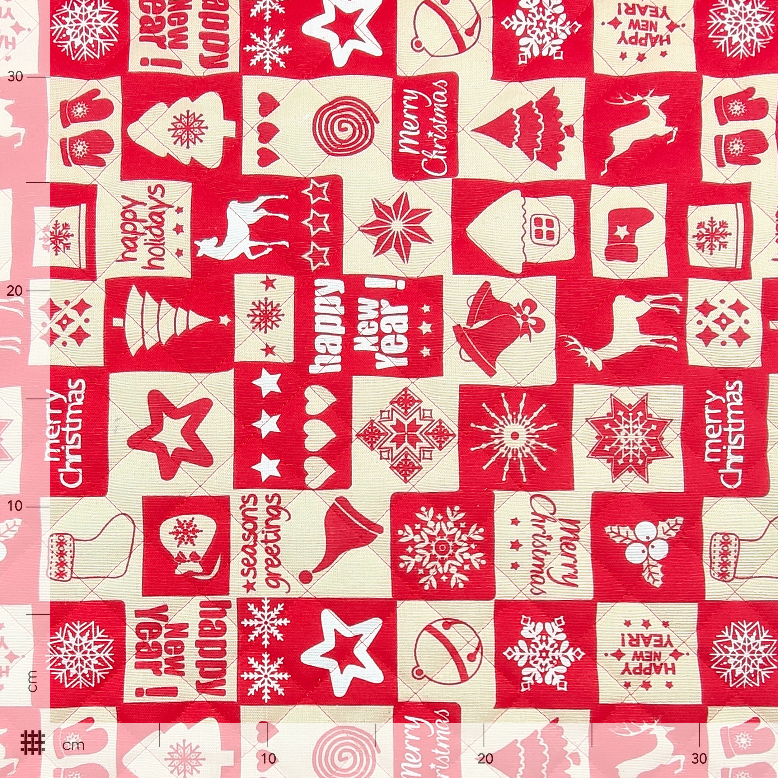 Tessuto Trapuntato Patchwork Natalizio Rosso