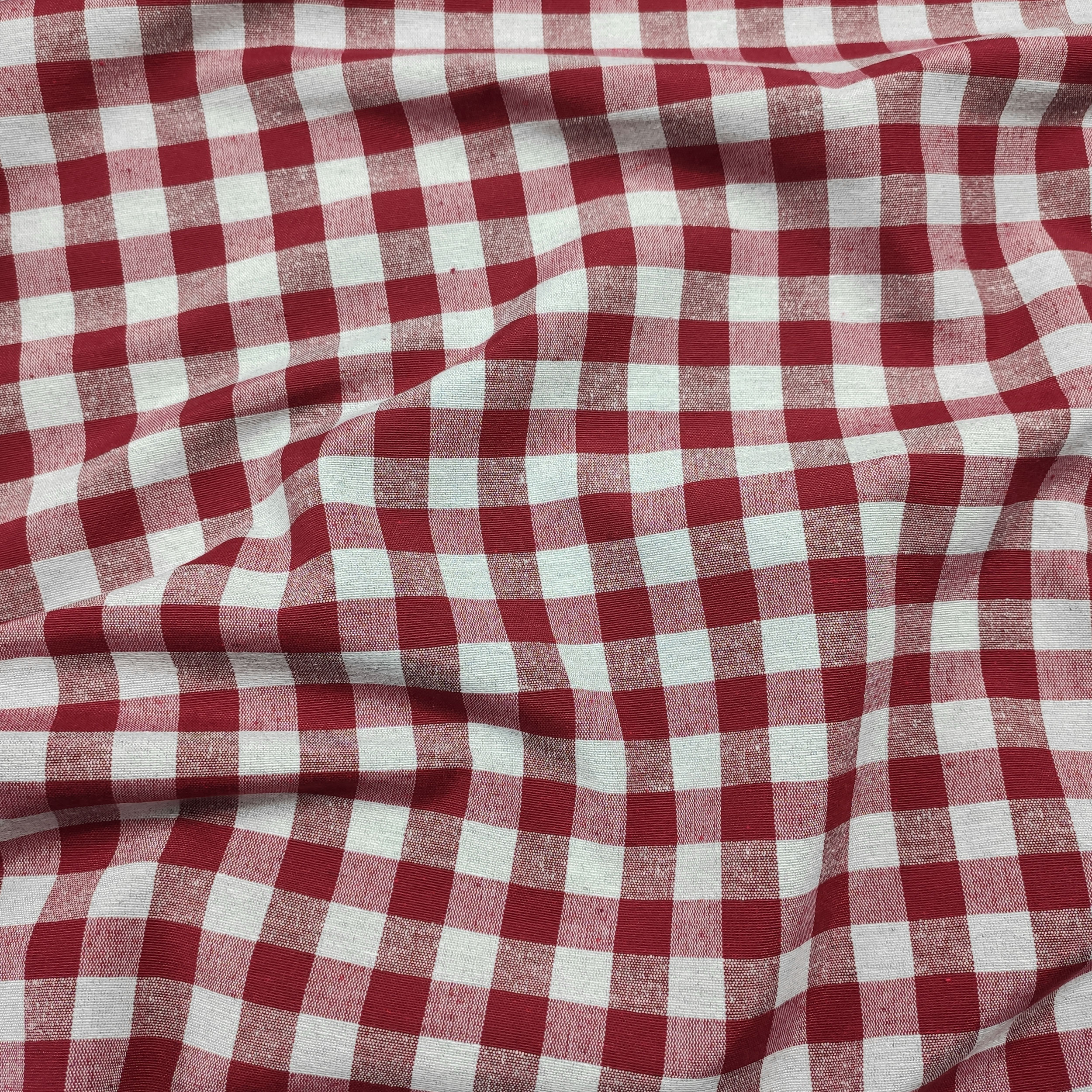 Tessuto Tinto In Filo per Tovaglia Quadretti Bordeaux Grigio