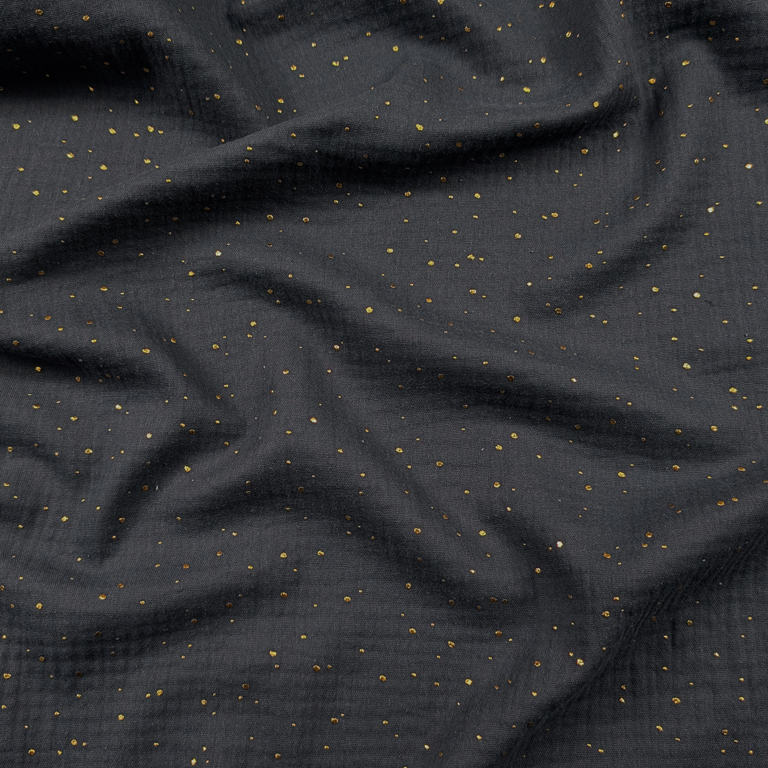 Mussola Cotone Grigio Scuro con Pois Oro Image