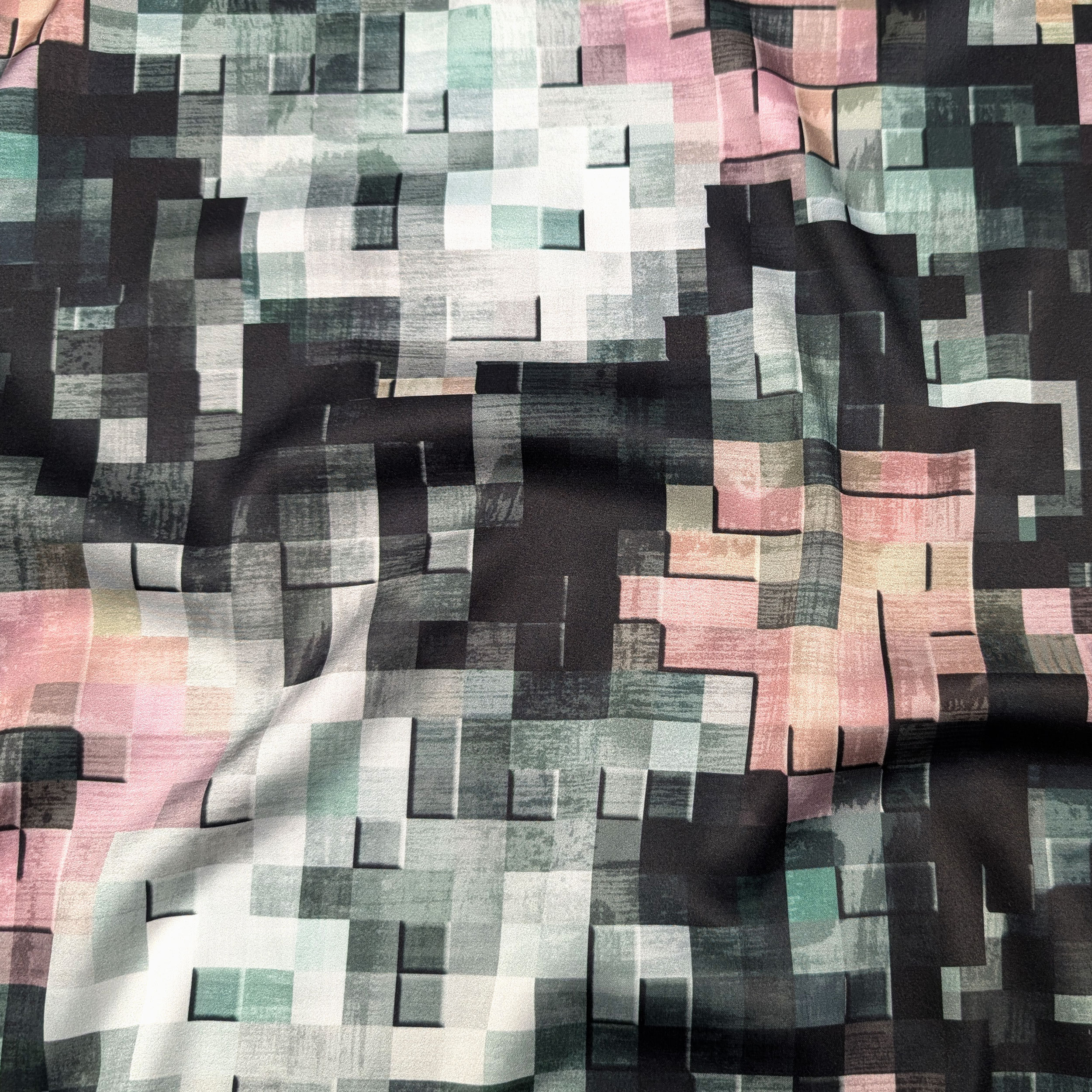 Raso Setato Alta Moda Mosaico Verde Rosa e Nero Image