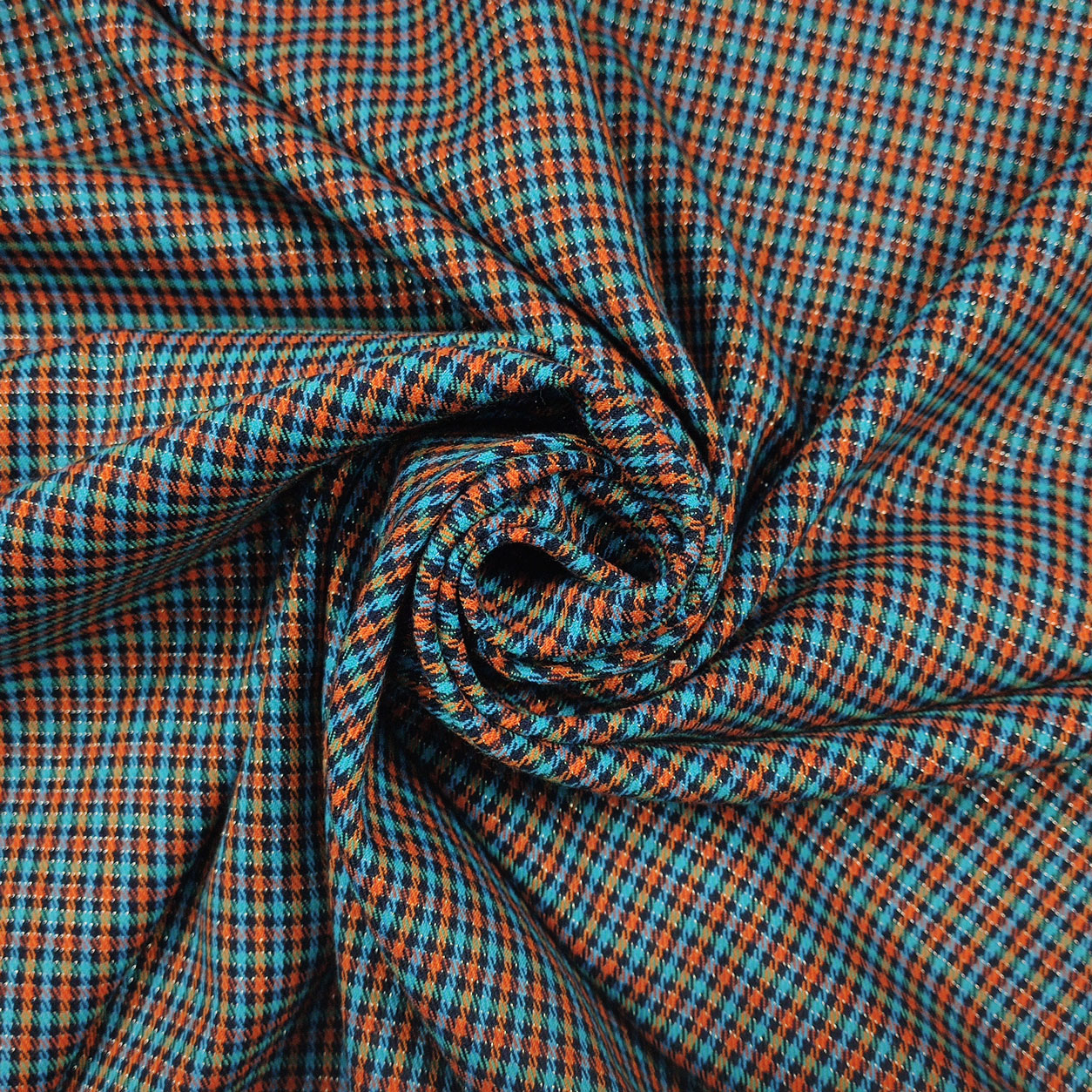 Tessuto a Quadretti Arancio e Azzurri Lurex