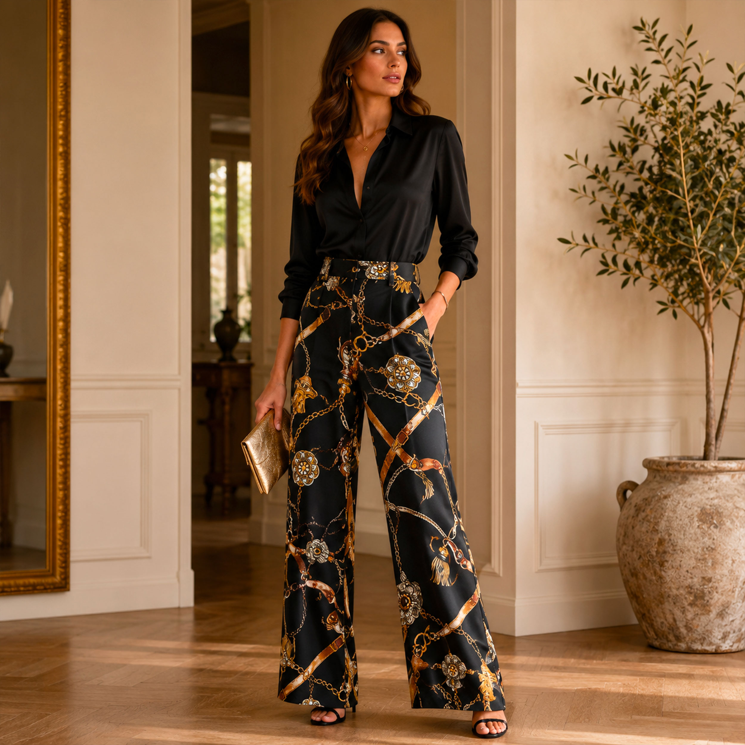Raso Setato Alta Moda Nero con Catene Image