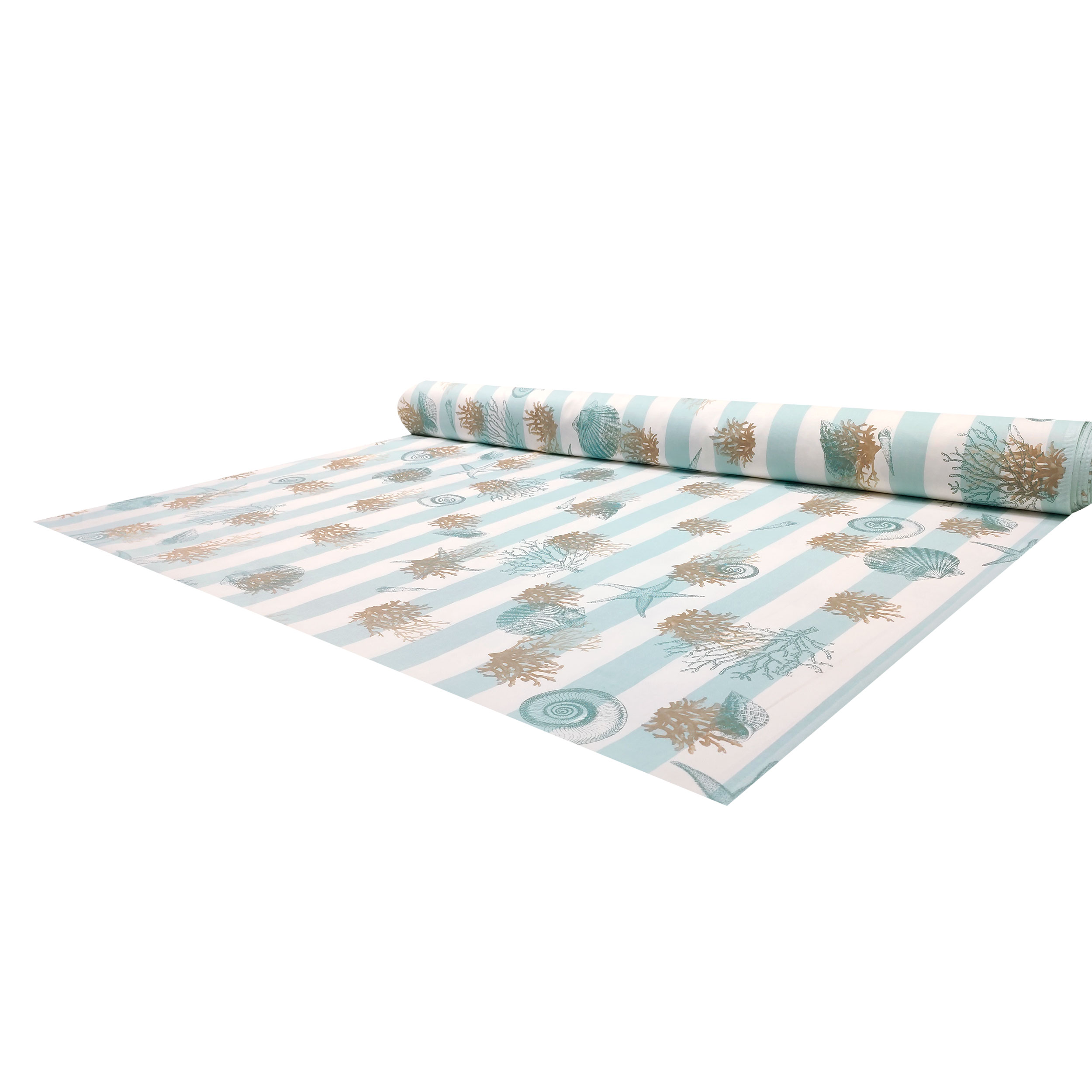 Tessuto Panama Righe Bianco Azzurro Conchiglie Avio