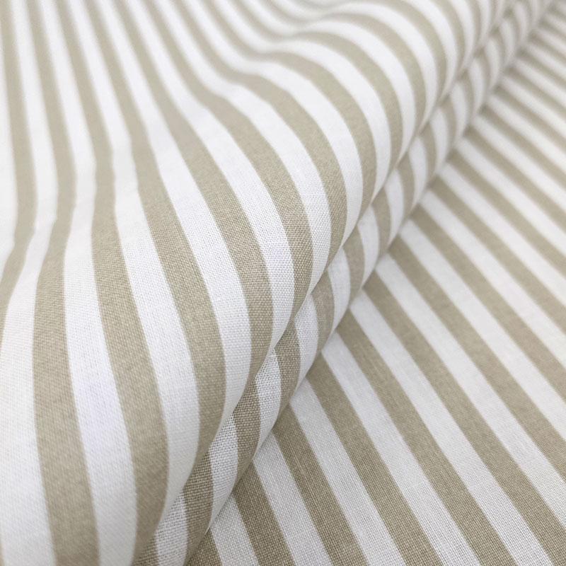 Tessuto di Cotone Righe Sottili Beige