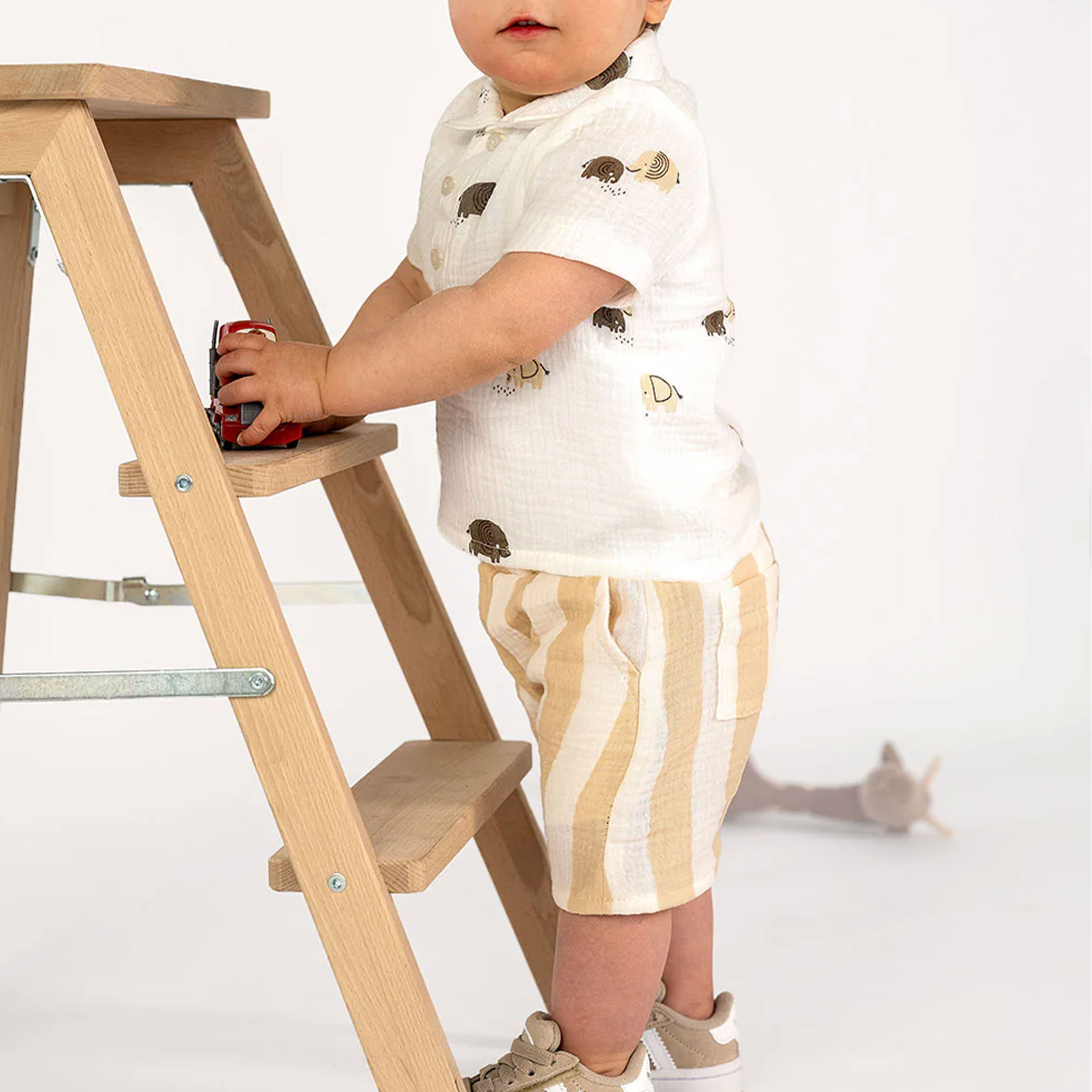 Mussola Cotone Righe Verticali Beige Image
