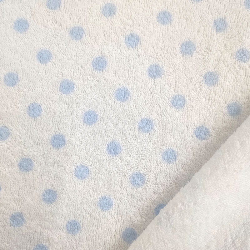 Tessuto Spugna Pois Stampati Celeste