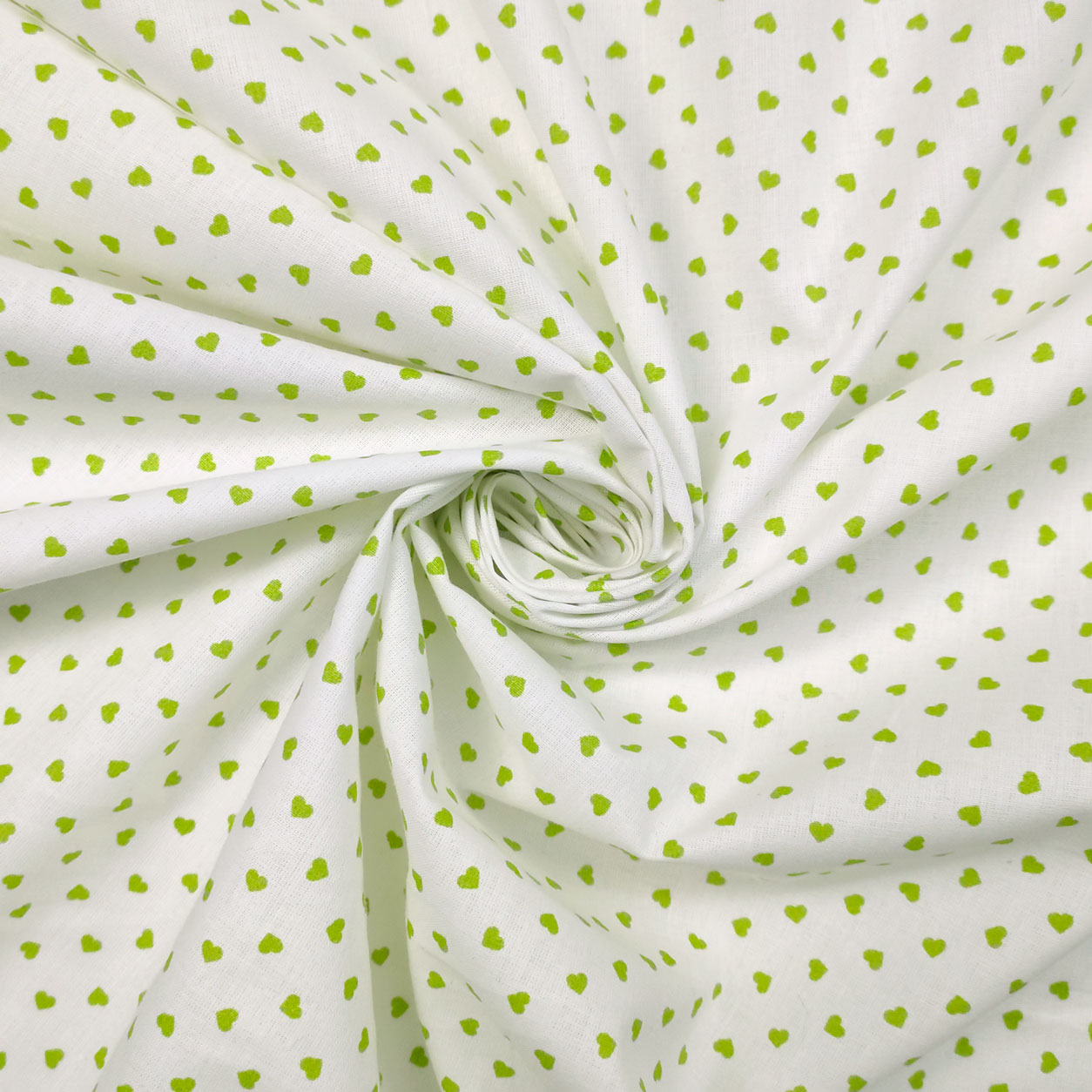 Cotone online percallino sfondo bianco cuori verde