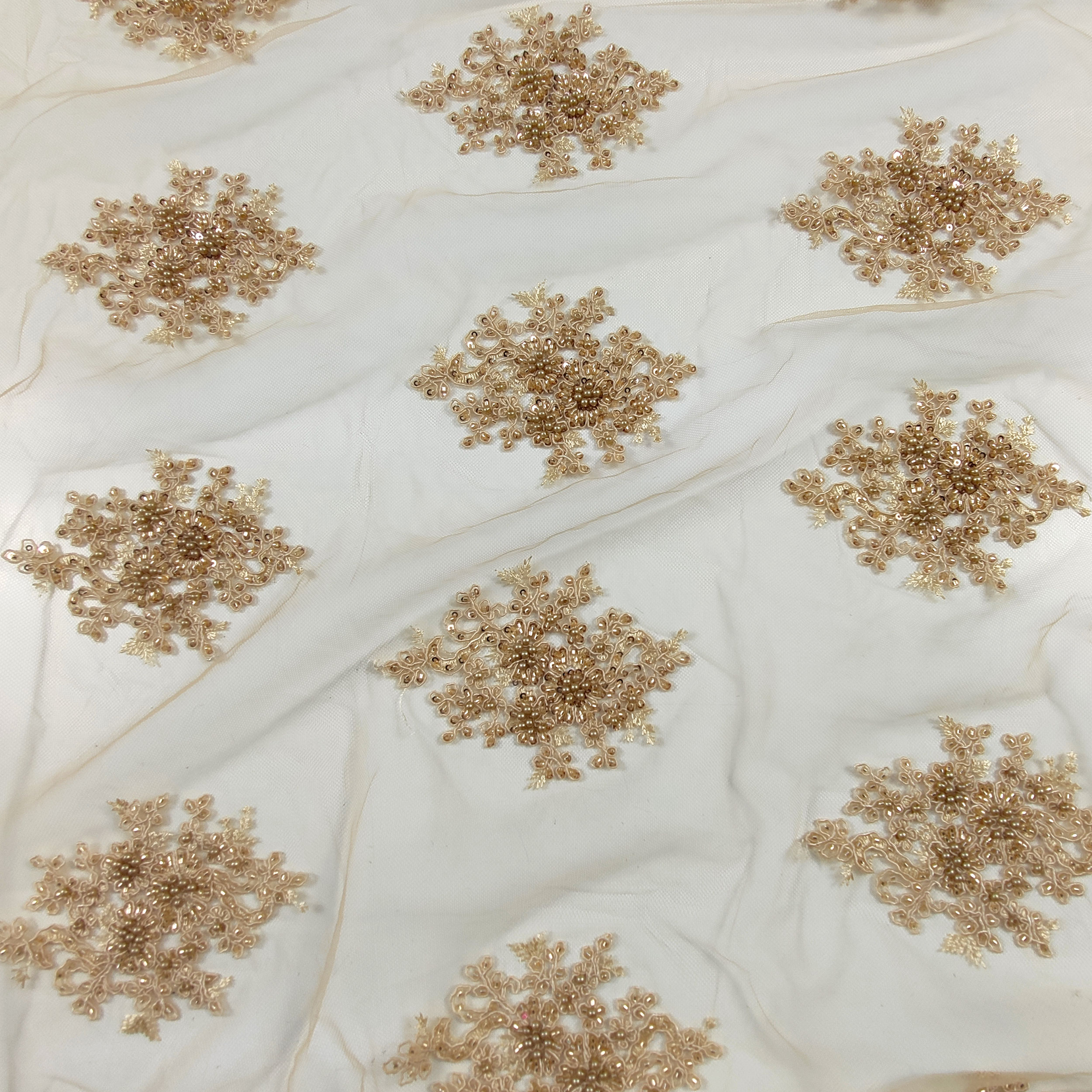 Tulle Ricamato Perline Lux Oro