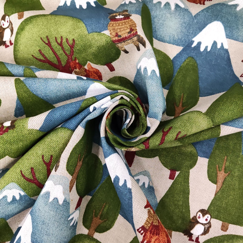 Tessuto-Misto-Cotone-Animali-nella-Foresta
