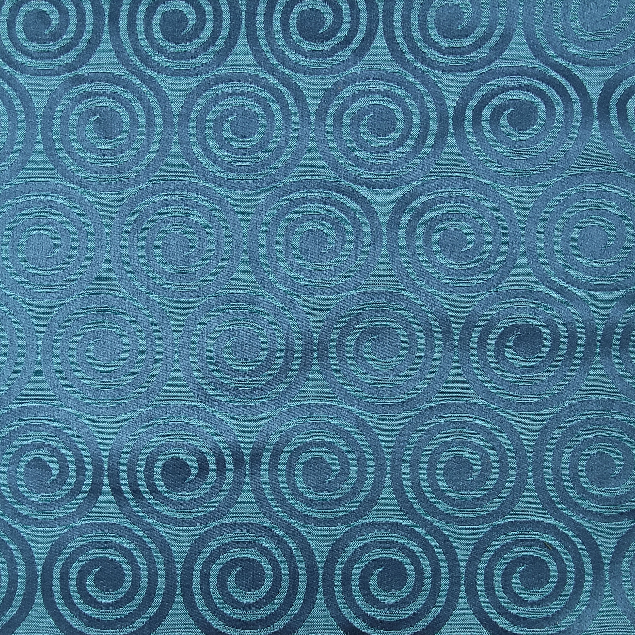 Tessuto Misto Cotone Arredamento Spirali Turchesi Scuro