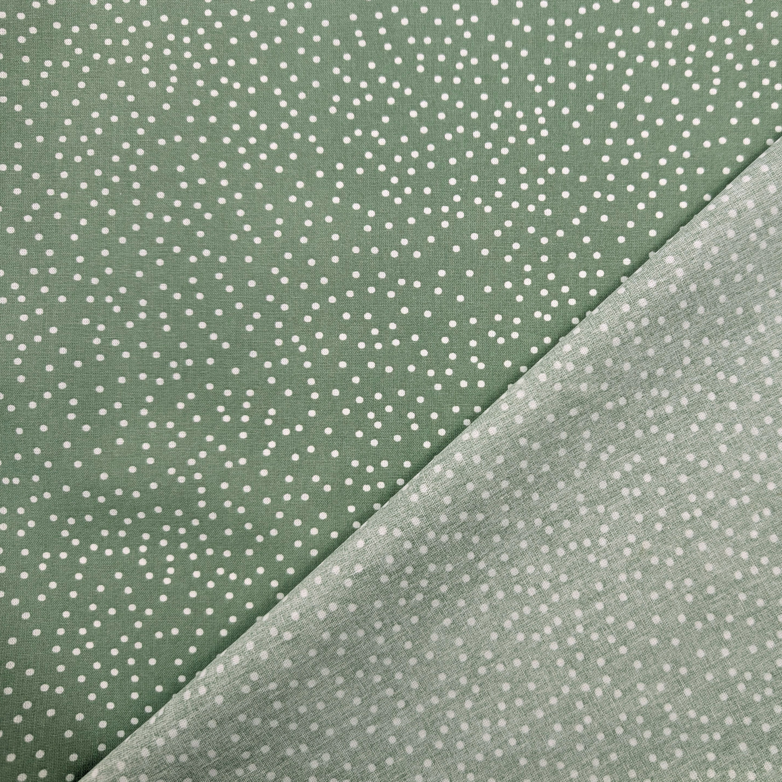 Popeline Cotone Pois Bianchi Sfondo Verde Salvia Image