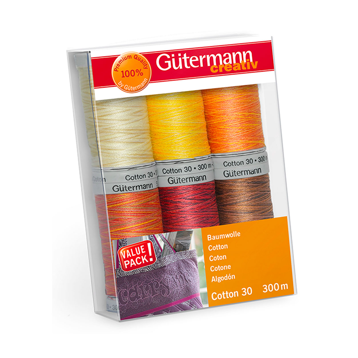 set gutermnn 6 bobine filo cotone 300 m toni caldi multicolor