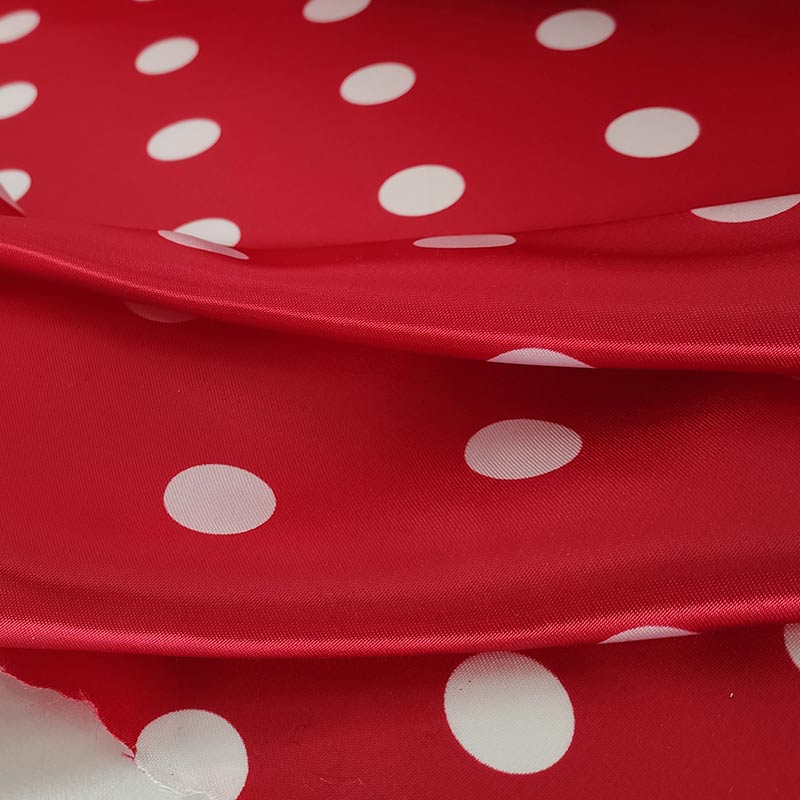  Tessuto Raso Carnevale Rosso Pois Bianchi Image