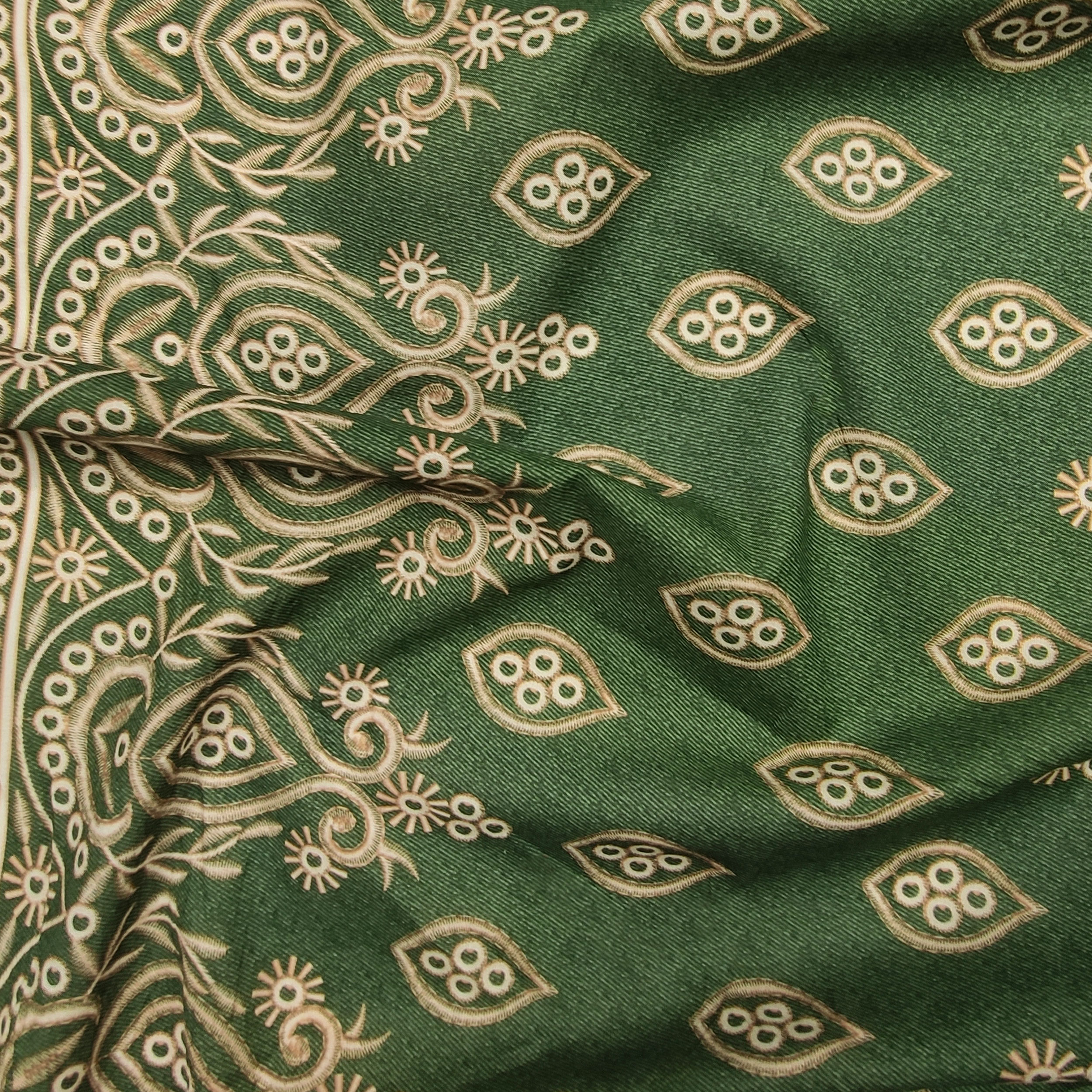 Tessuto Cotone Fiori e Foglie Geometriche Sfondo Verde